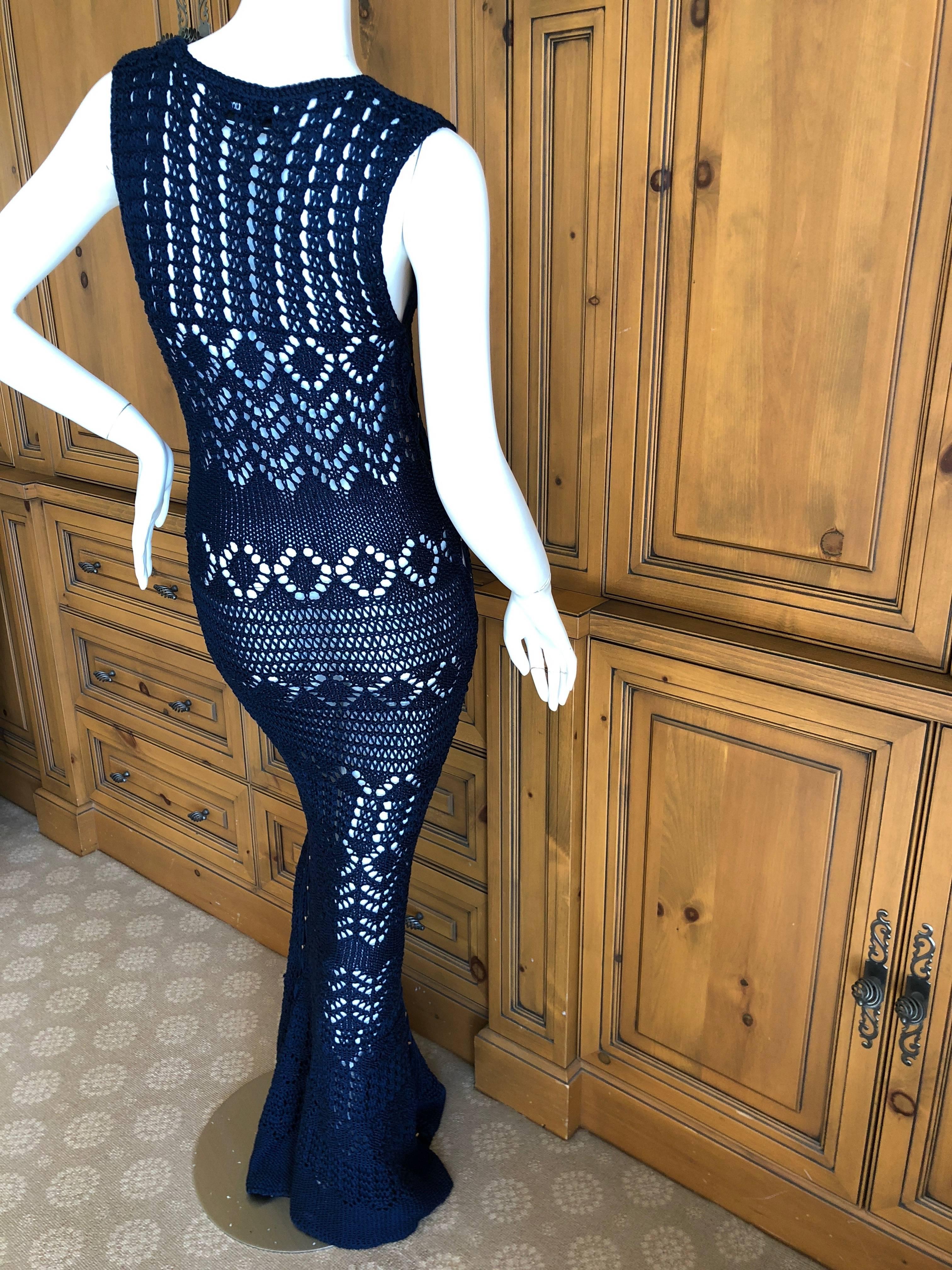 Emilio Pucci Navy Blue Crochet Knit Evening Dress For Sale 2