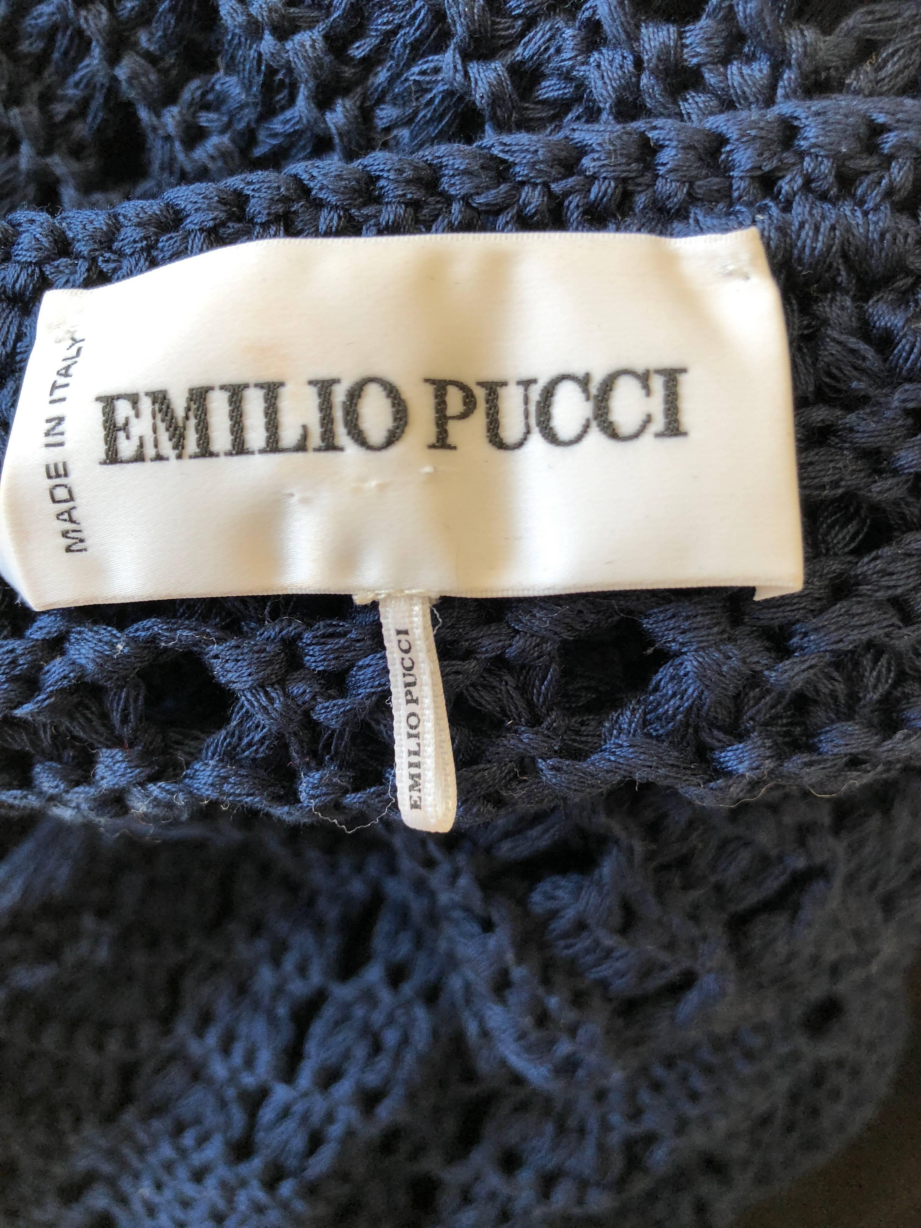 Emilio Pucci Navy Blue Crochet Knit Evening Dress For Sale 3