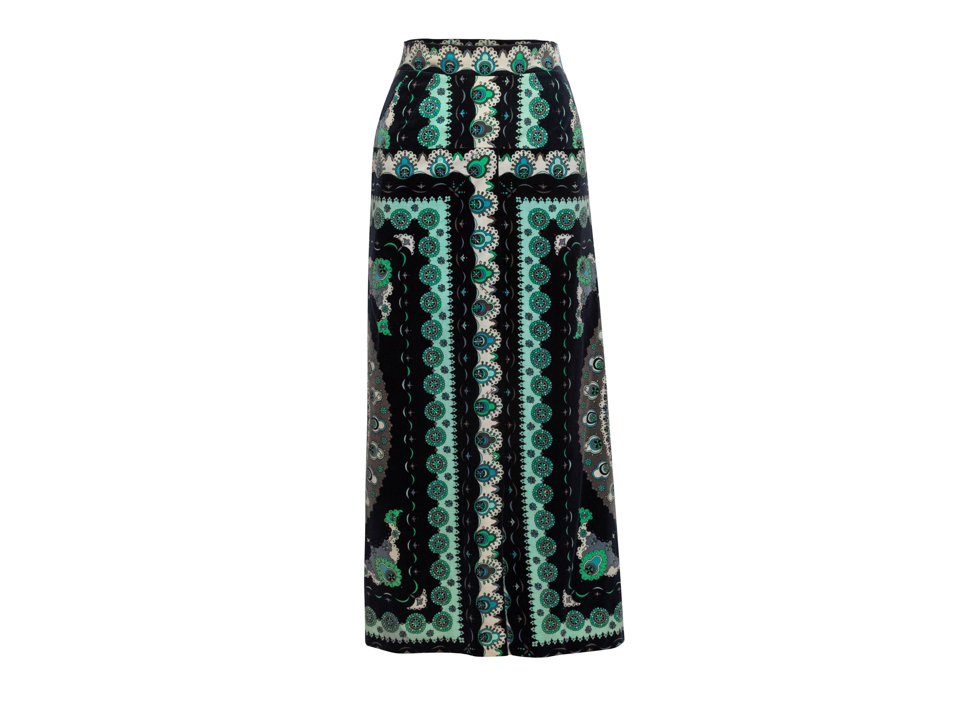 Emilio Pucci Navy & Multicolor 60s Velvet Printed Maxi Skirt In Good Condition In New York, NY