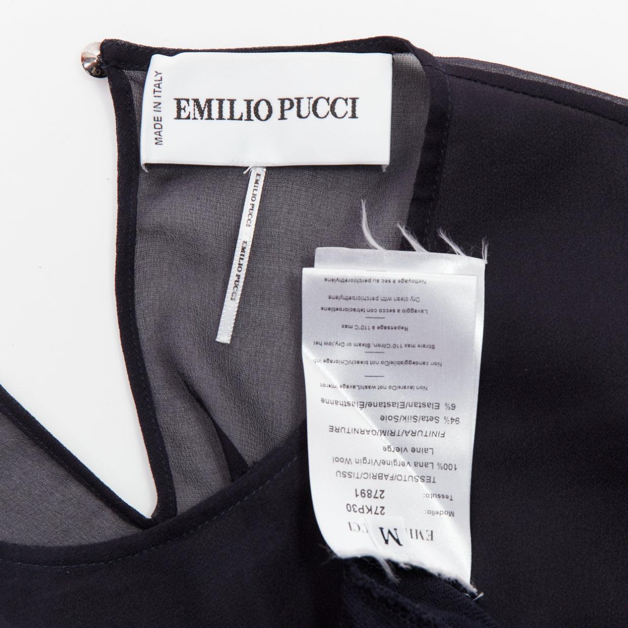 Emilio Pucci, camicetta in lana vergine di seta con profili trasparenti M. in vendita 3