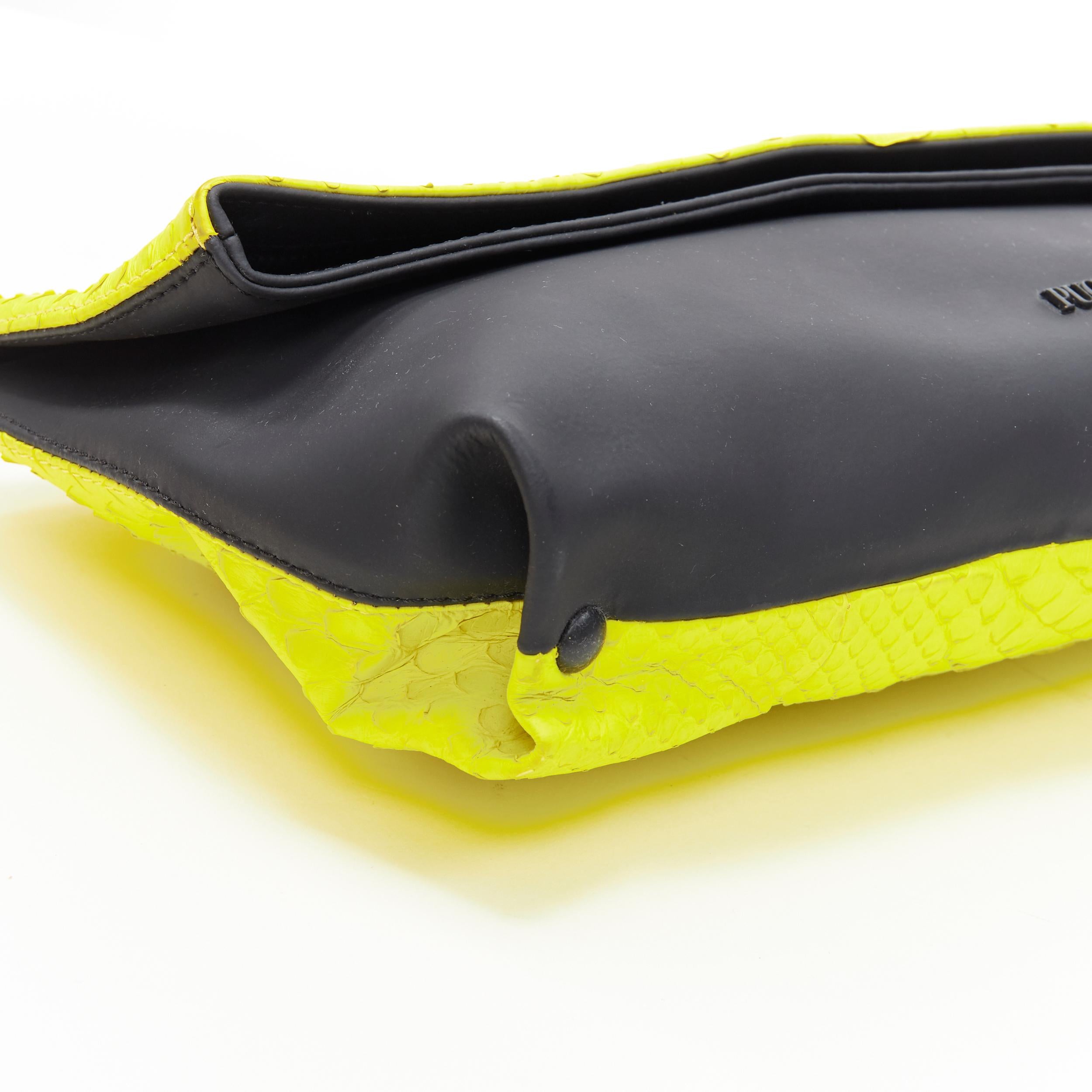 Women's EMILIO PUCCI neon yellow scaled pleather black rubber fold over clutch bag