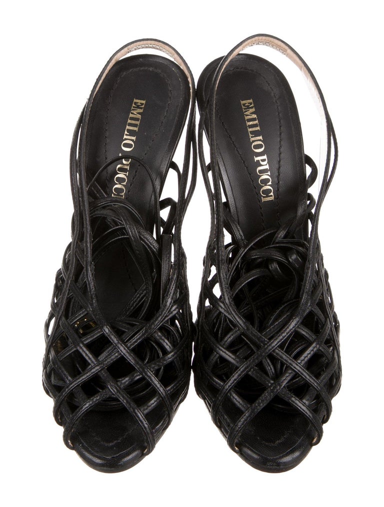 Emilio Pucci NEW Black Leather Strappy Evening Sandals Heels at 1stDibs