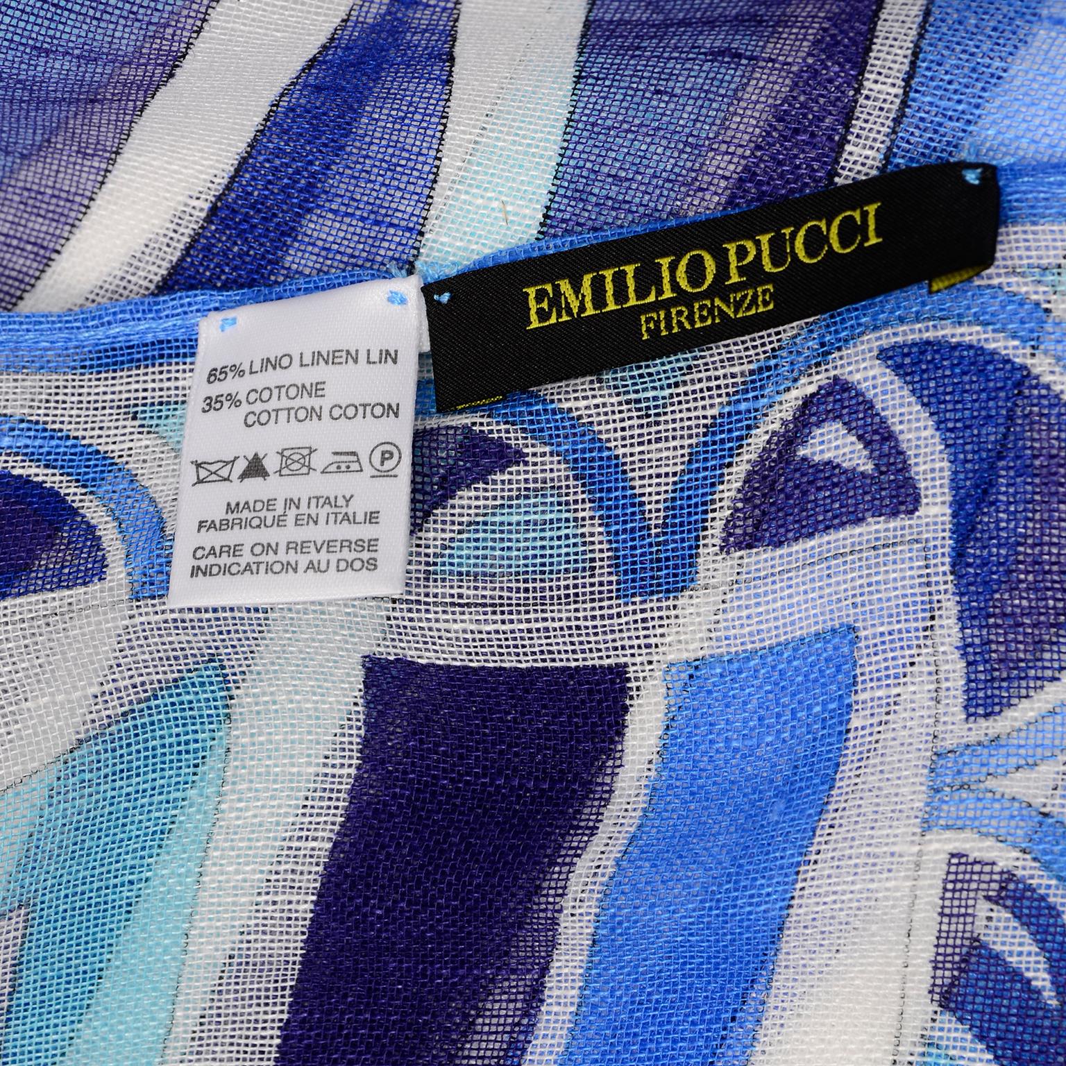 Emilio Pucci New in Original Box Blue Pattern Oblong Linen Scarf 1