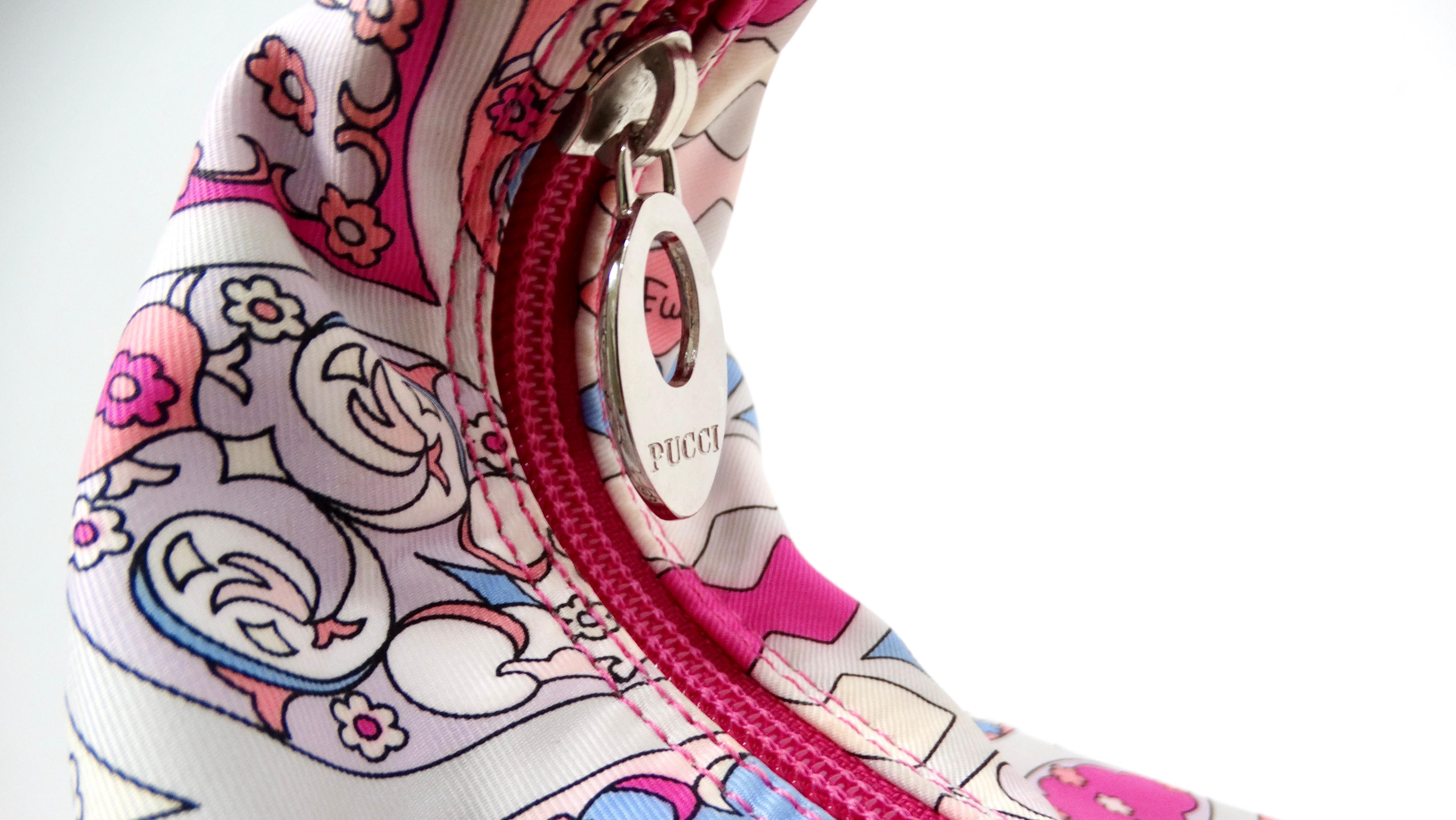 Grigio Emilio Pucci Nylon Astratto  Borsa con manico superiore con stampa floreale, circa Y2K in vendita