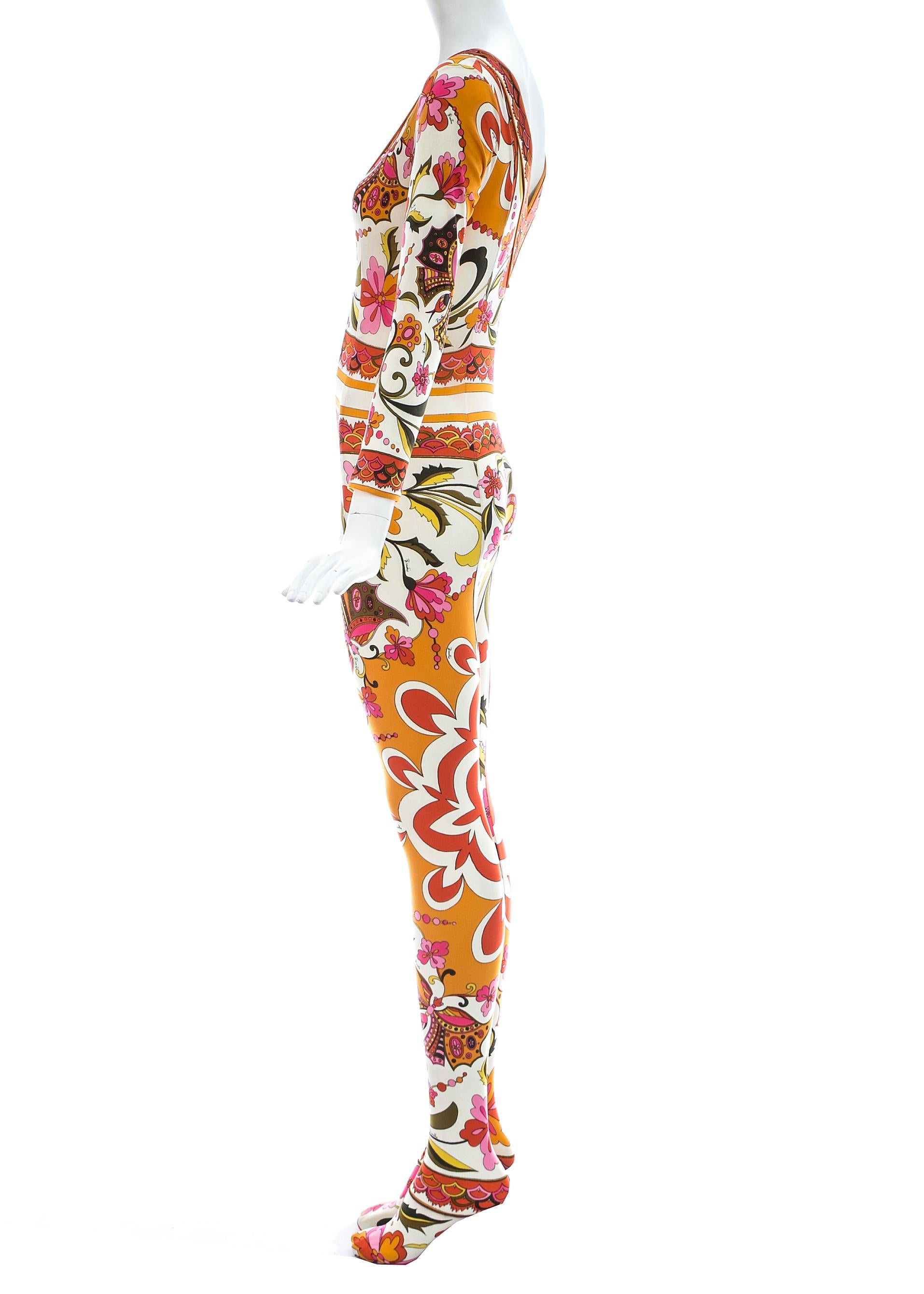 Beige Emilio Pucci nylon floral printed body stocking, Spring-Summer 1966 For Sale