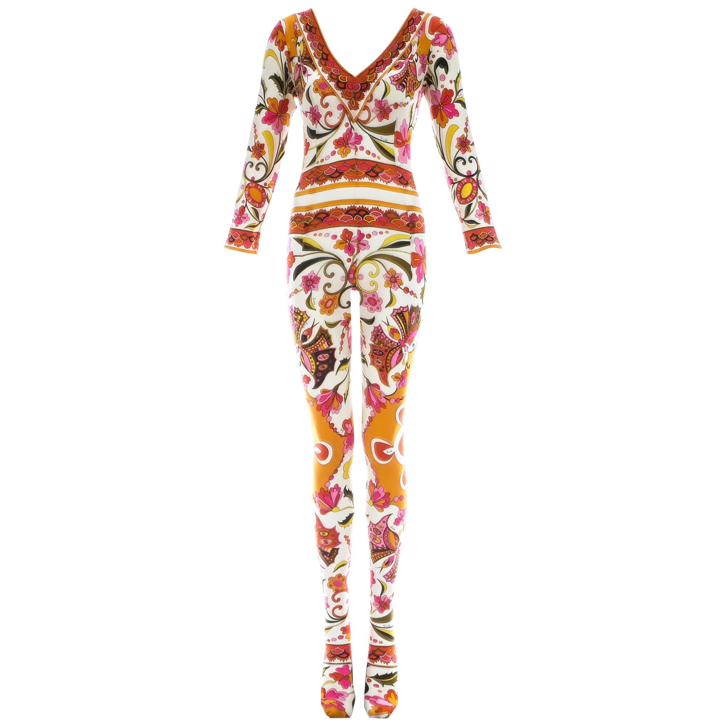 Calza Emilio Pucci in nylon con stampa floreale, primavera-estate 1966 in vendita