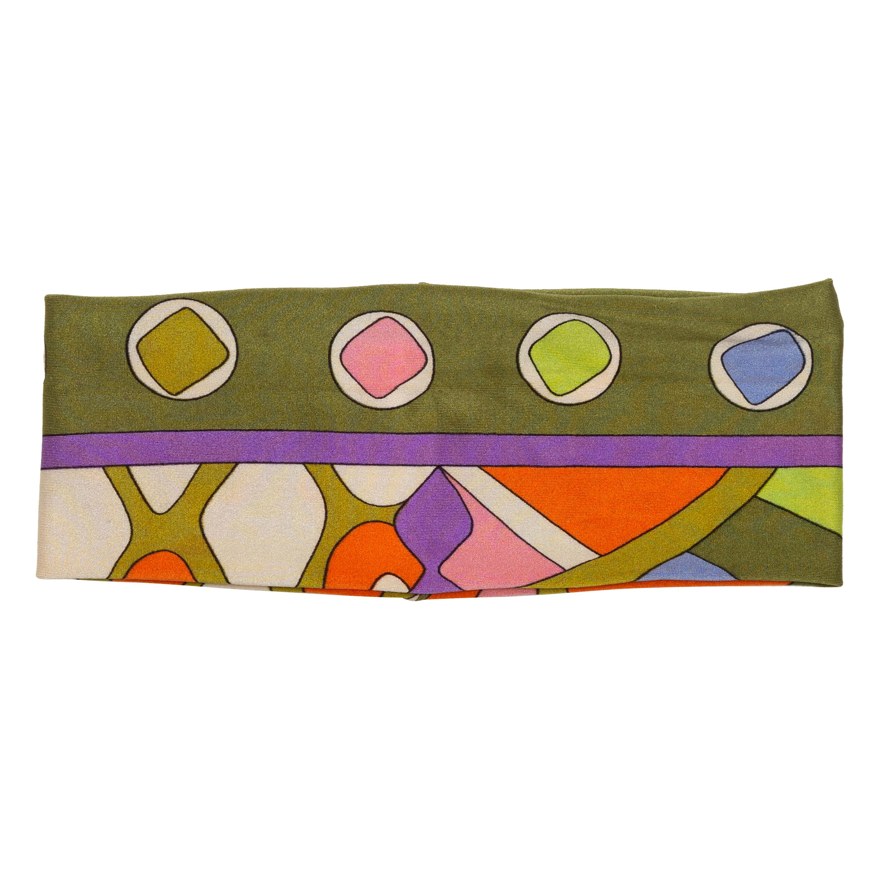 Emilio Pucci Olive Green & Multicolor Printed Headband