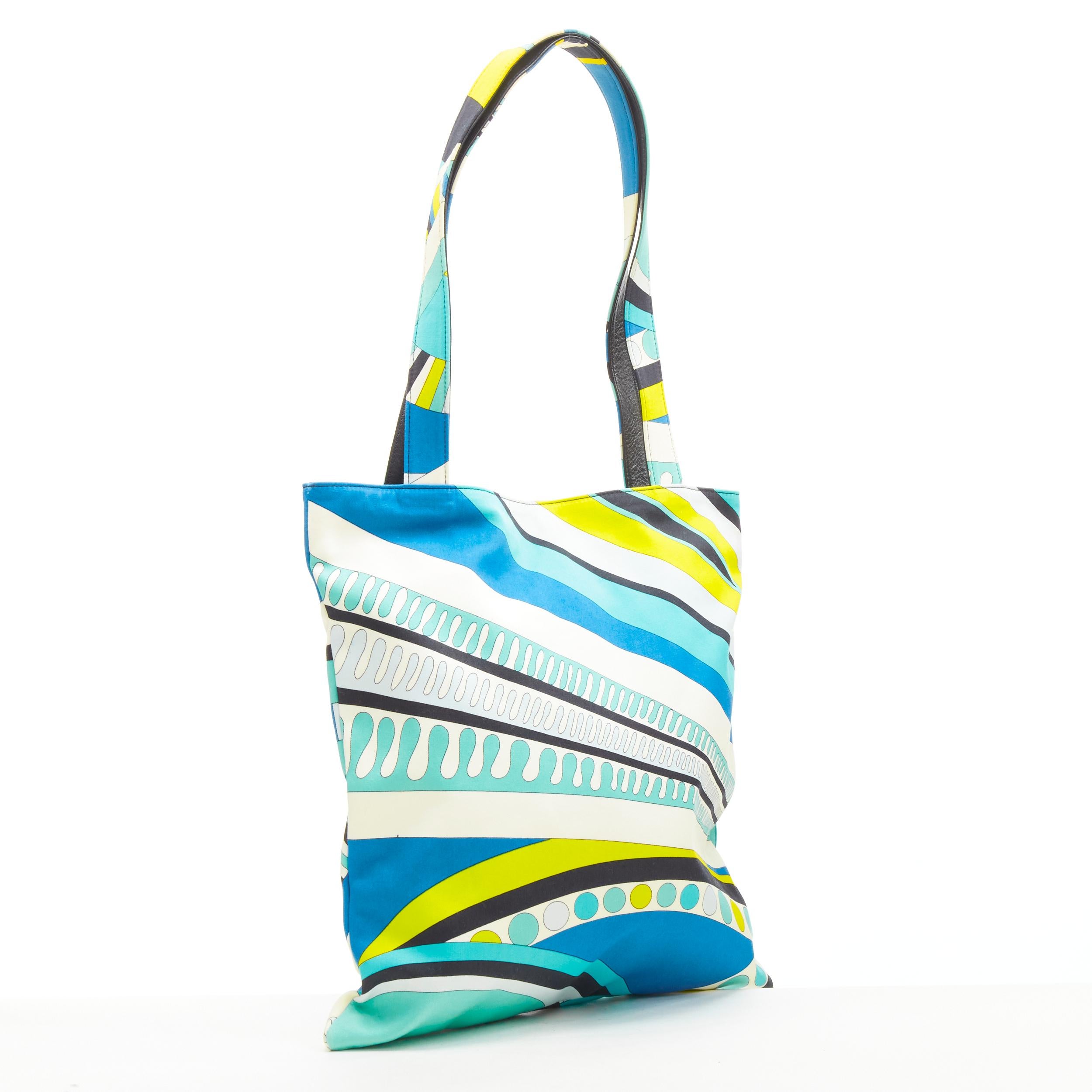 Blue EMILIO PUCCI Onde Nuages print blue yellow leather trim handle tote bag For Sale