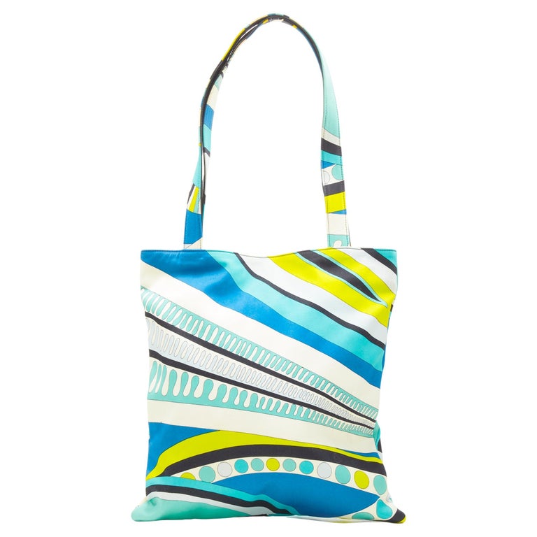 EMILIO PUCCI Onde Nuages print blue yellow leather trim handle tote bag