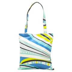 EMILIO PUCCI Onde Nuages print blue yellow leather trim handle tote bag
