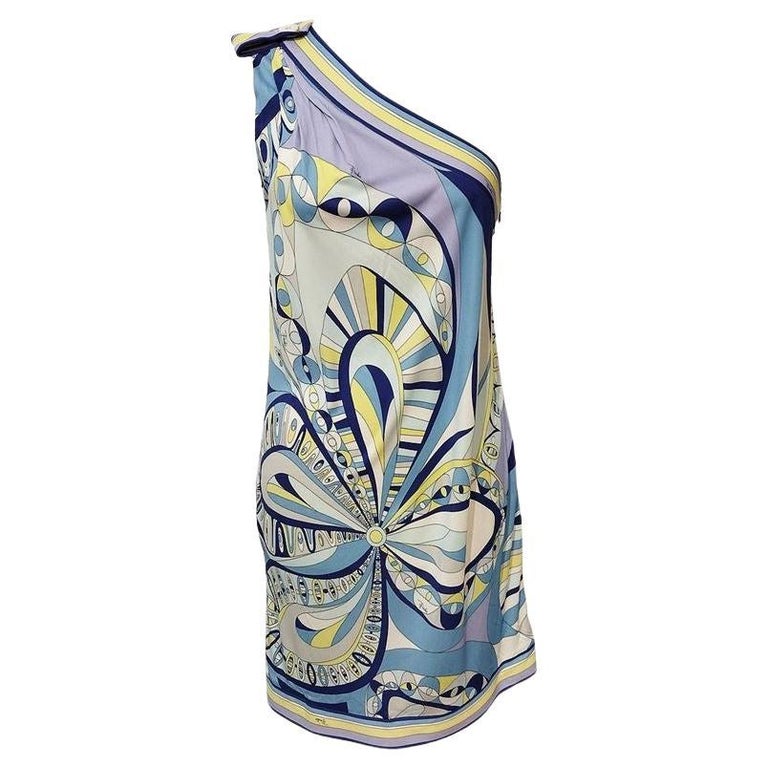 pucci one shoulder dress Pucci - Marmo Print One Shoulder Dress - Size: 38 - Black - In Cotton