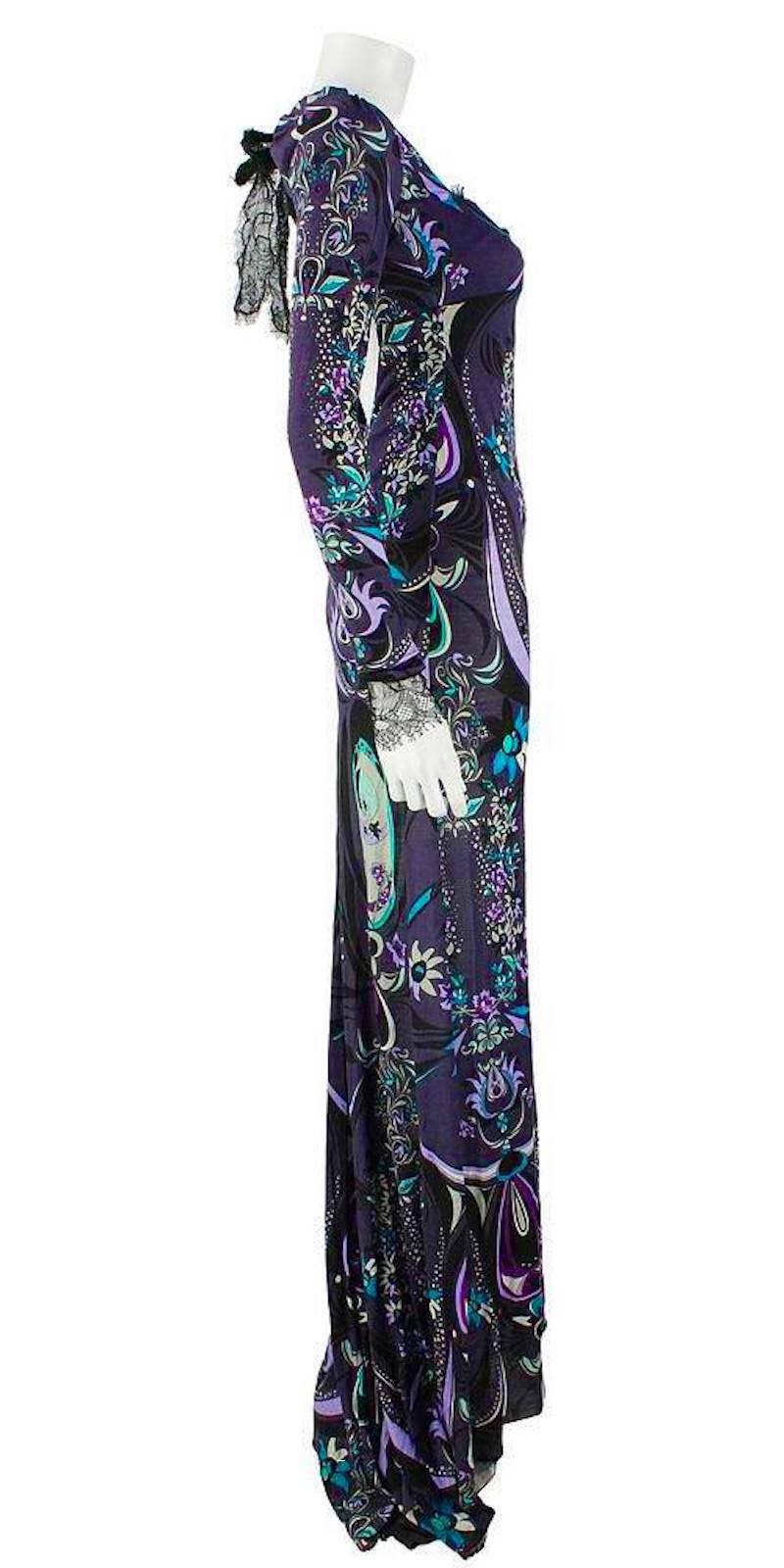 Black Emilio Pucci Open Back Lace Detail Long Sleeve Maxi Dress