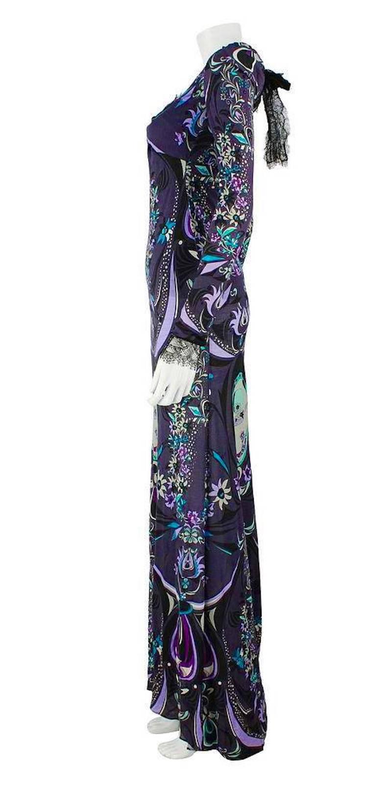 Emilio Pucci Open Back Lace Detail Long Sleeve Maxi Dress In Excellent Condition In Montgomery, TX