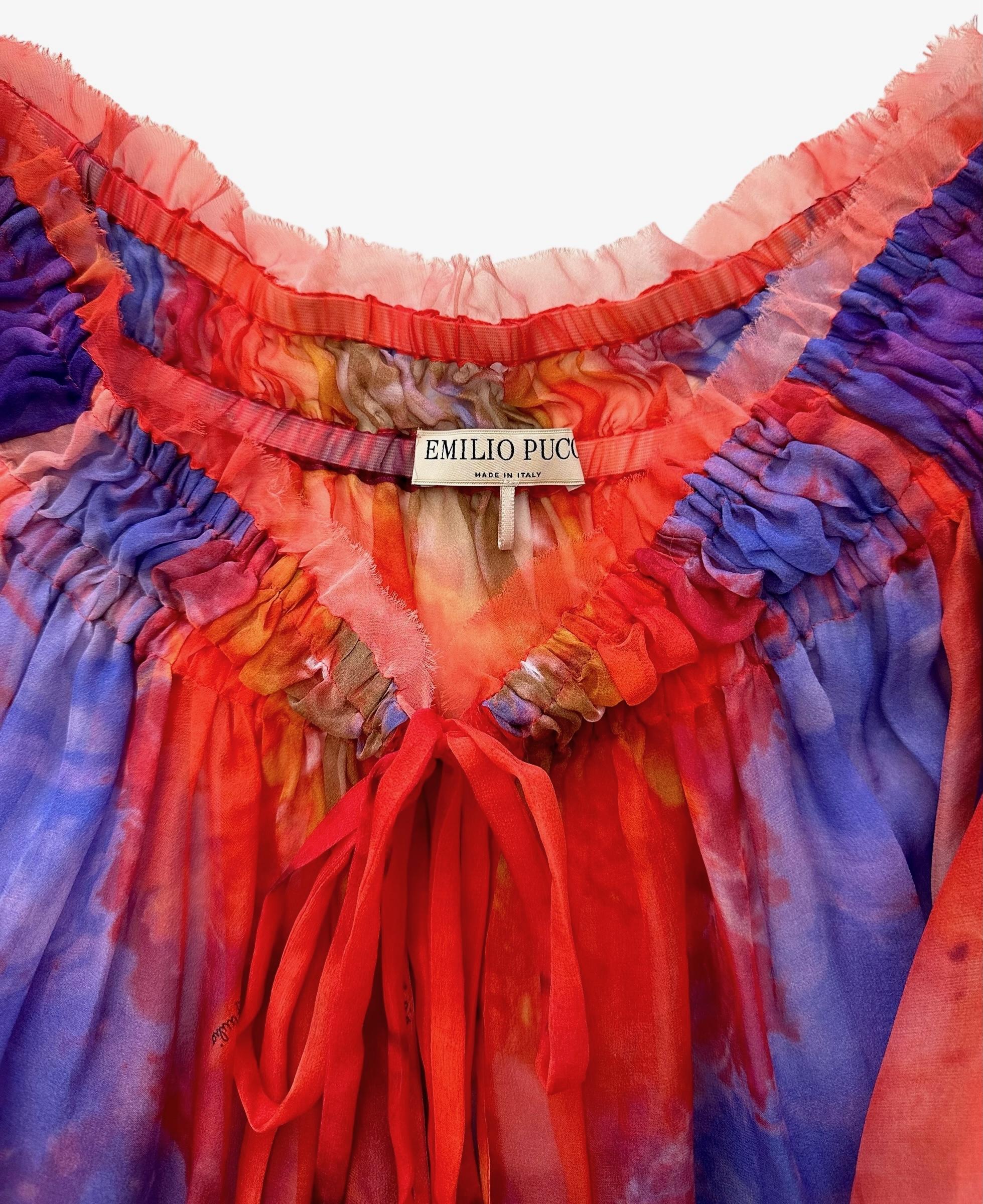 Brown Emilio Pucci Orange and Purple Silk Mousseline Blouse