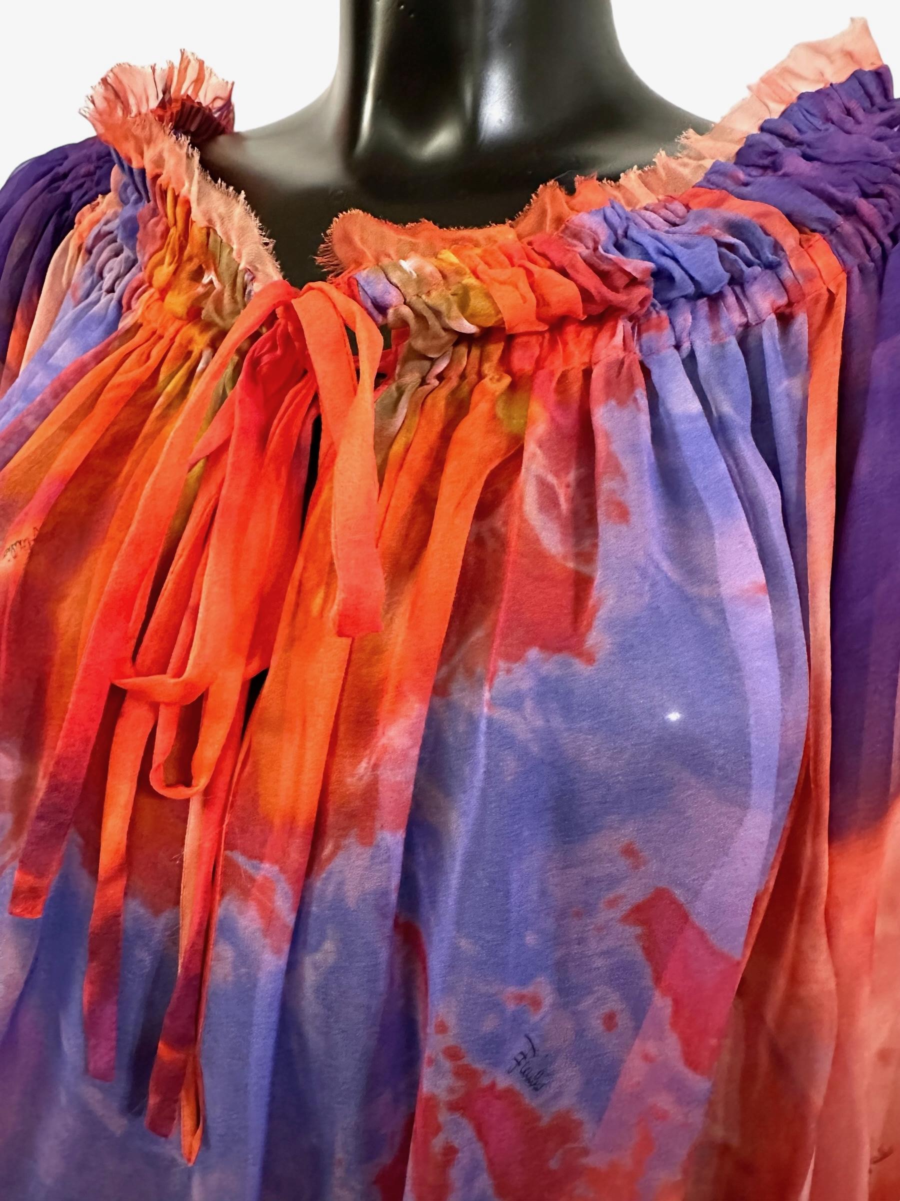 Emilio Pucci Orange and Purple Silk Mousseline Blouse In Excellent Condition In Geneva, CH