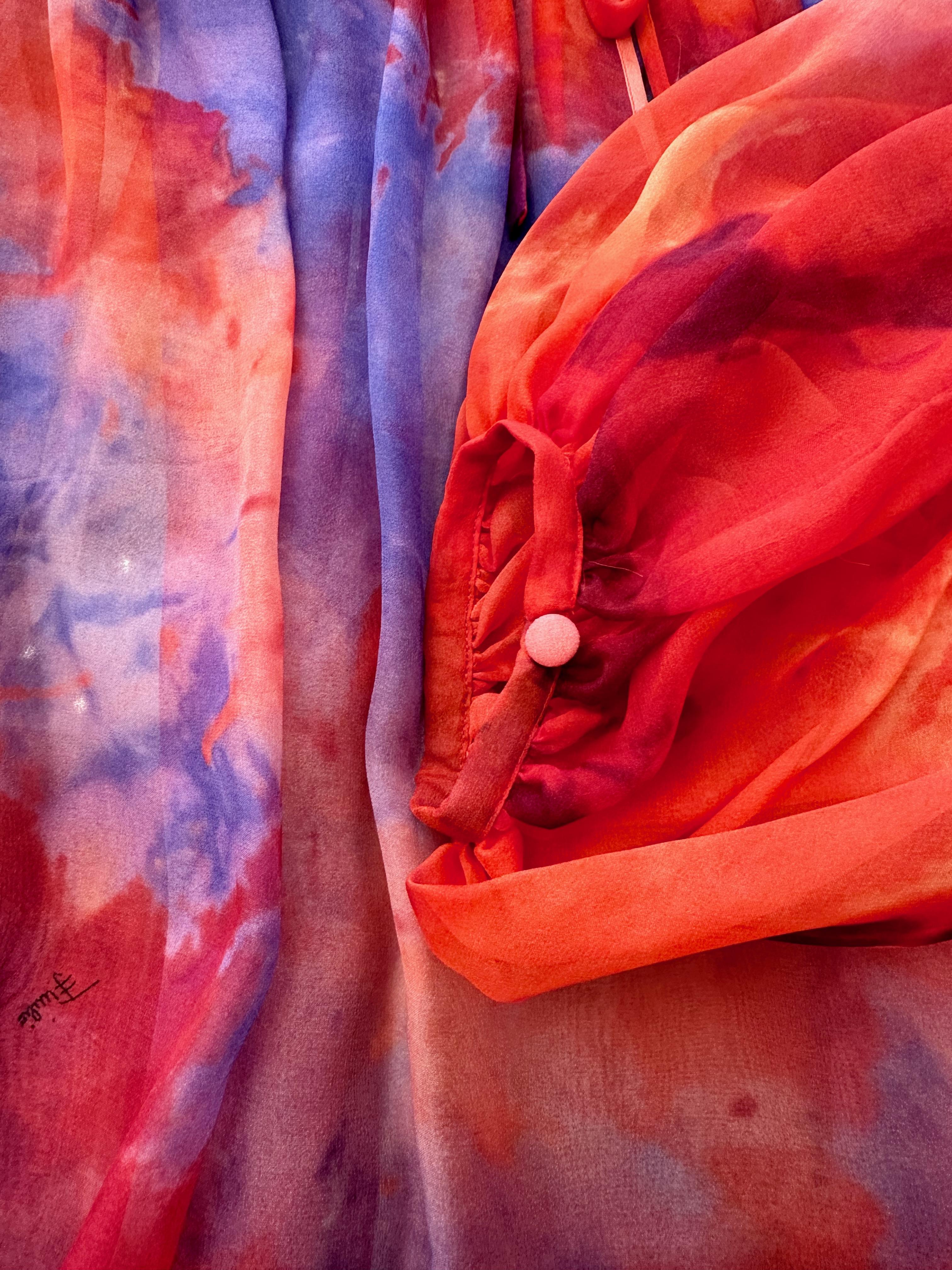 Women's or Men's Emilio Pucci Orange and Purple Silk Mousseline Blouse