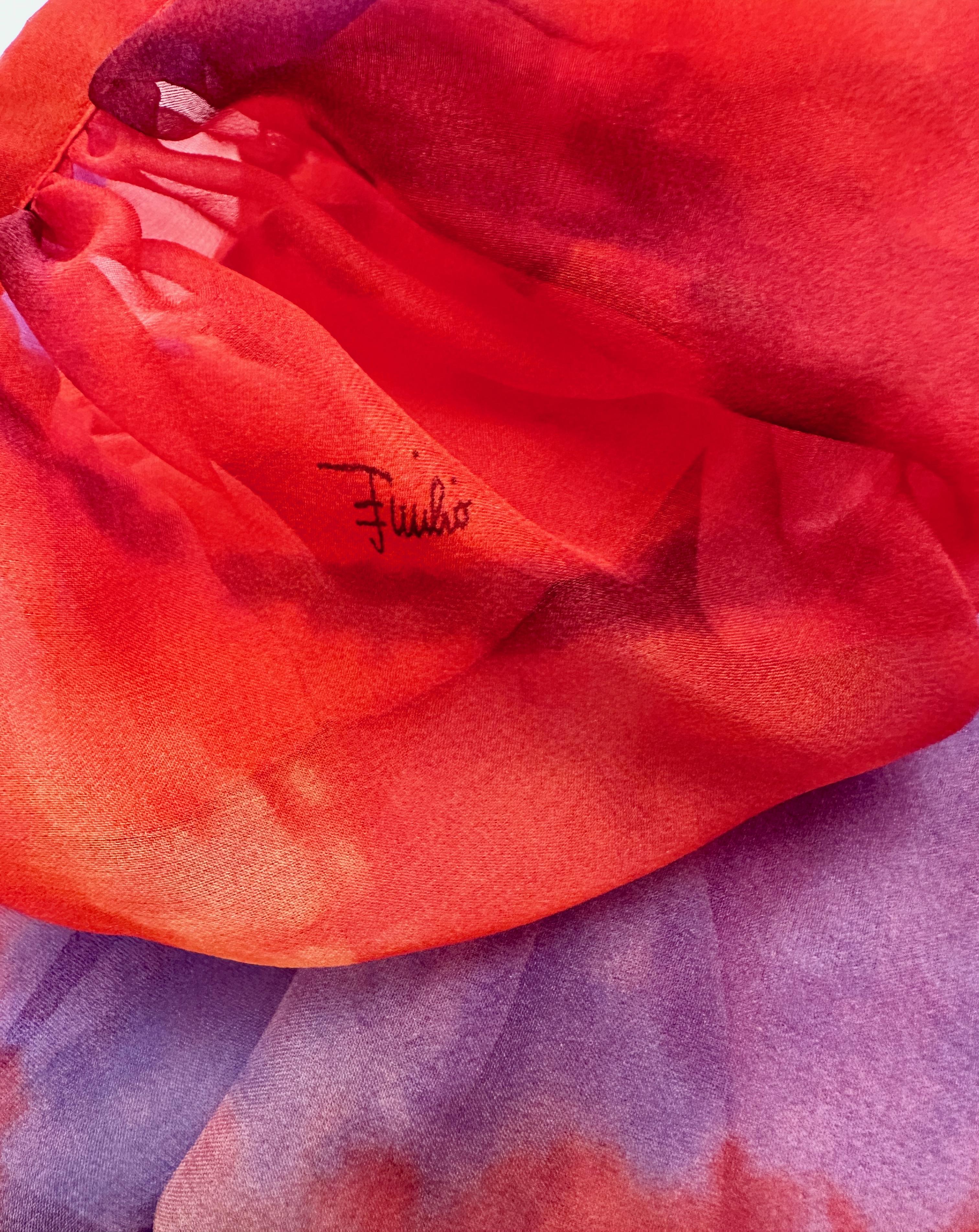 Emilio Pucci Orange and Purple Silk Mousseline Blouse 1