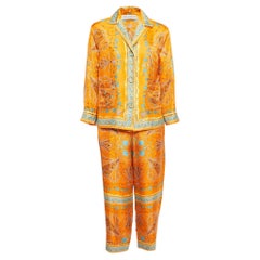 Emilio Pucci Orange Conchiglie Print Silk Pant Shirt Set M