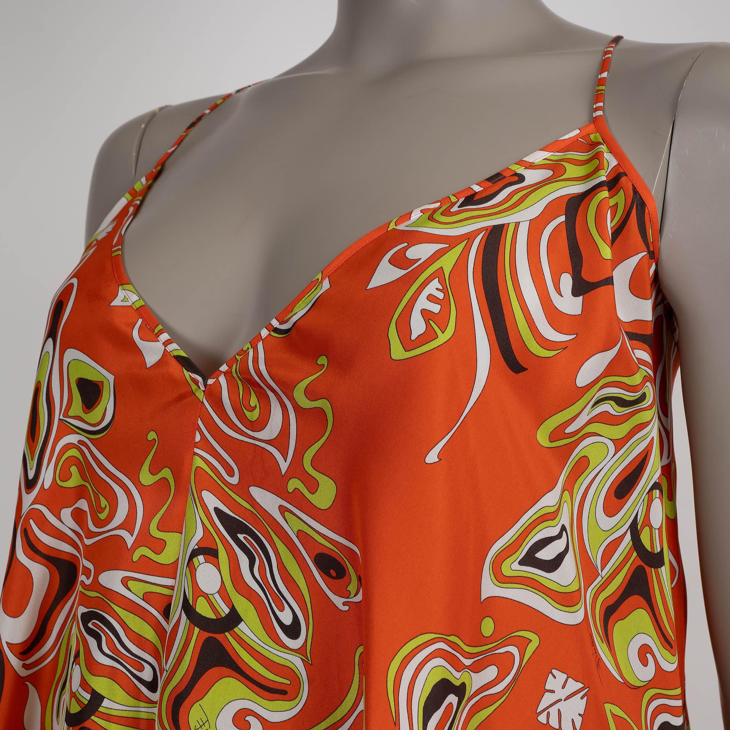 EMILIO PUCCI orange cotton 2022 PRINTED POPLIN MAXI Dress S In Excellent Condition For Sale In Zürich, CH