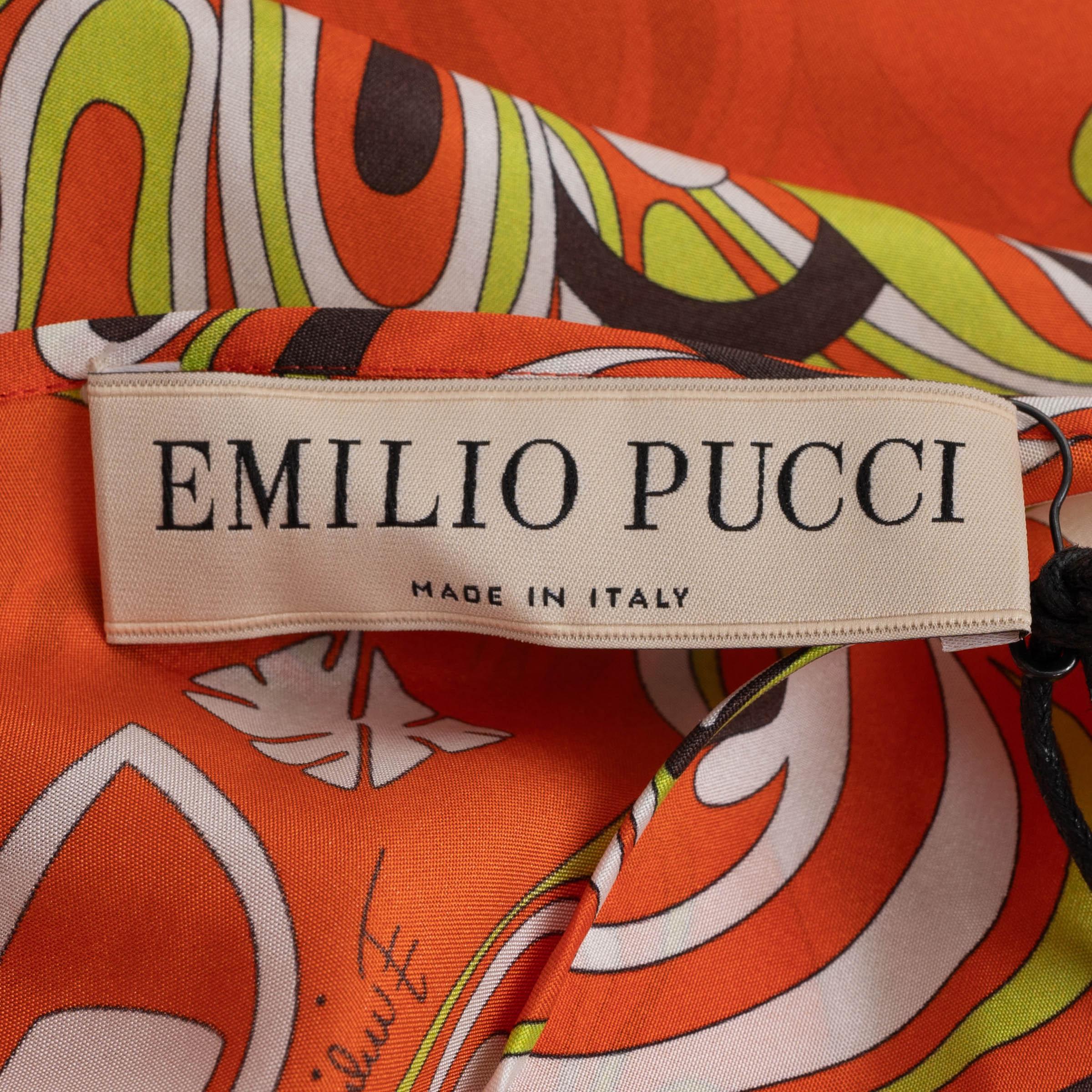 Women's EMILIO PUCCI orange cotton 2022 PRINTED POPLIN MAXI Dress S For Sale