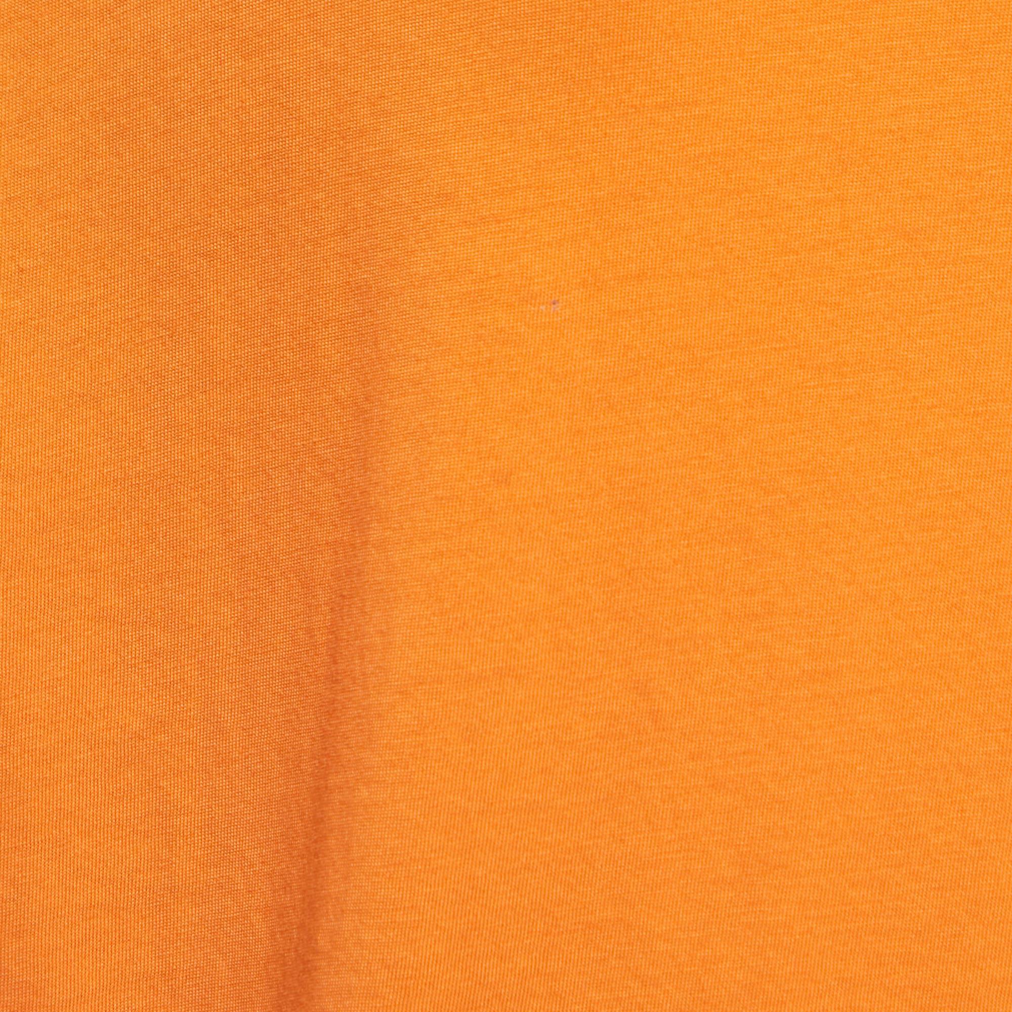 Emilio Pucci Orange Cotton Crystal Embellished Logo T-Shirt S In Good Condition For Sale In Dubai, Al Qouz 2