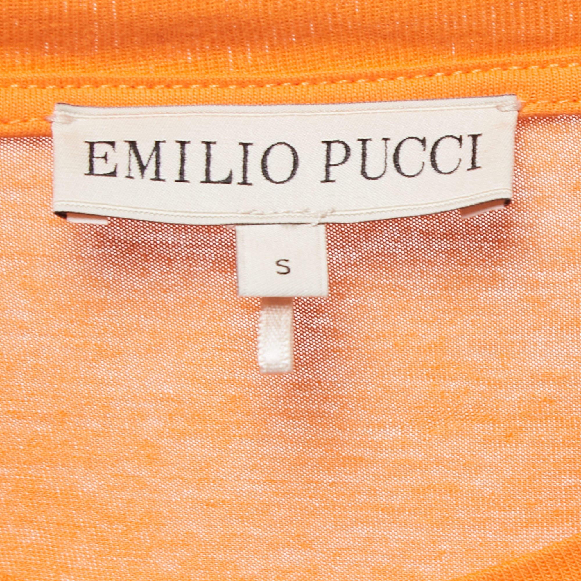 Women's Emilio Pucci Orange Cotton Crystal Embellished Logo T-Shirt S For Sale