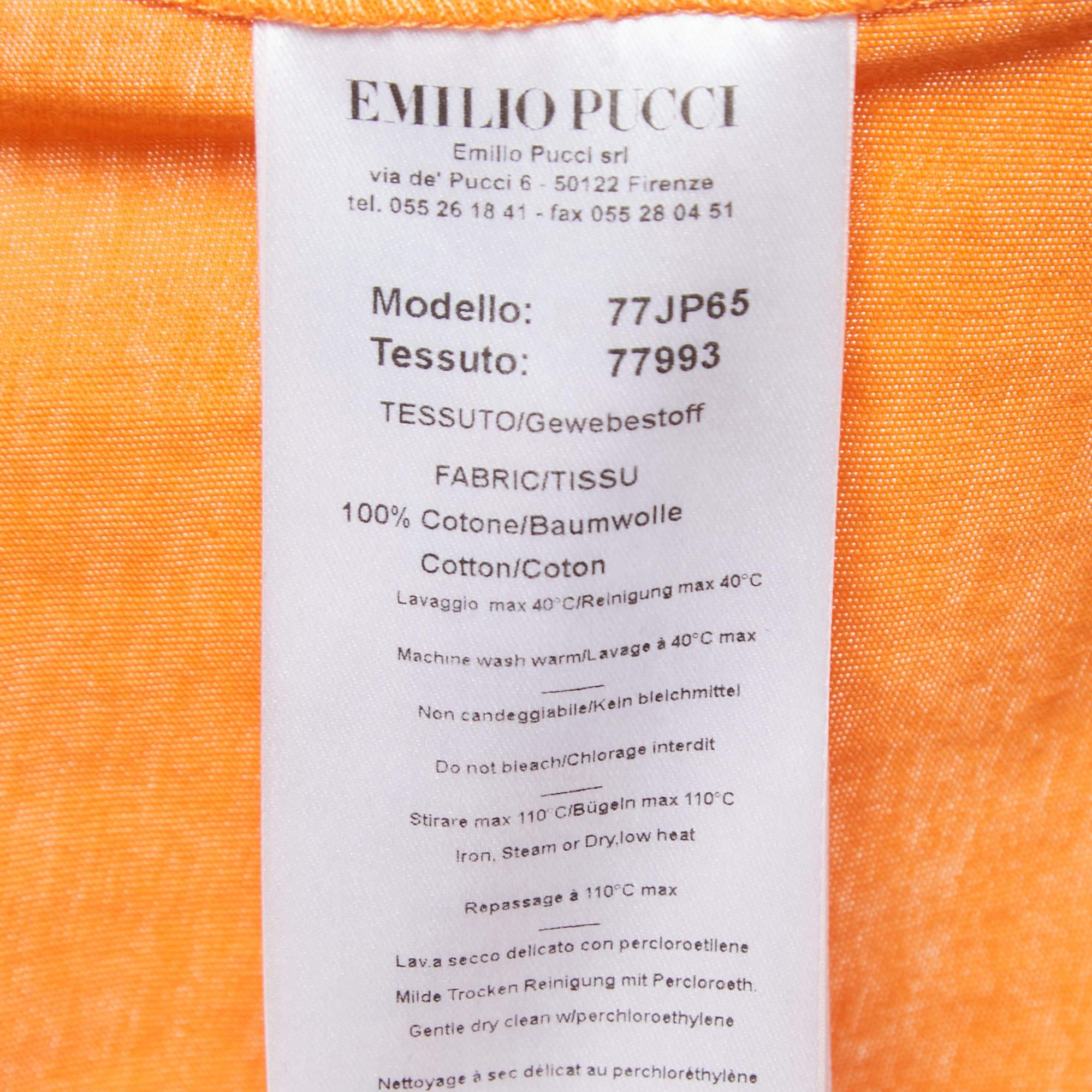 Emilio Pucci Orange Cotton Crystal Embellished Logo T-Shirt S For Sale 1