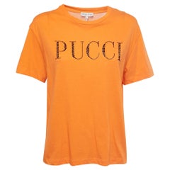 orange pucci shirt Emilio Pucci Orange Cotton Crystal Embellished Logo T-Shirt S