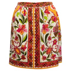 Emilio Pucci Orange & Multicolor 60s Floral Print Velvet Skirt