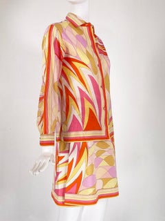 Emilio Pucci Orange Print Cotton Blouse & Skirt 1960s