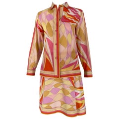 Emilio Pucci Orange Print Cotton Blouse & Skirt 1960s