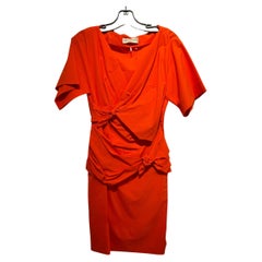 Emilio Pucci Orangefarbenes strukturiertes Kleid mit kurzen Ärmeln Größe 42