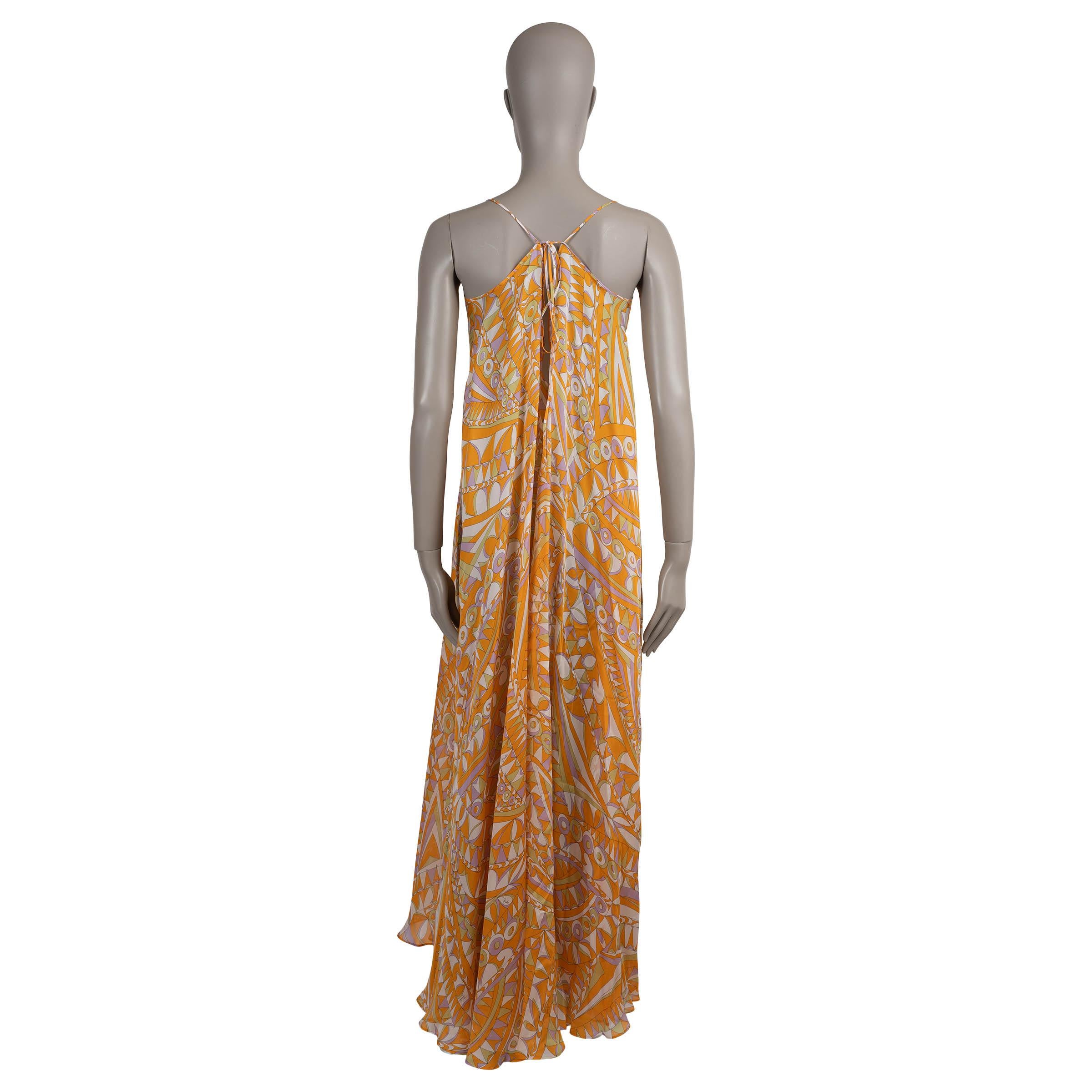 Orange EMILIO PUCCI orange silk 2022 BANDERINE CHIFFON MAXI Dress S For Sale