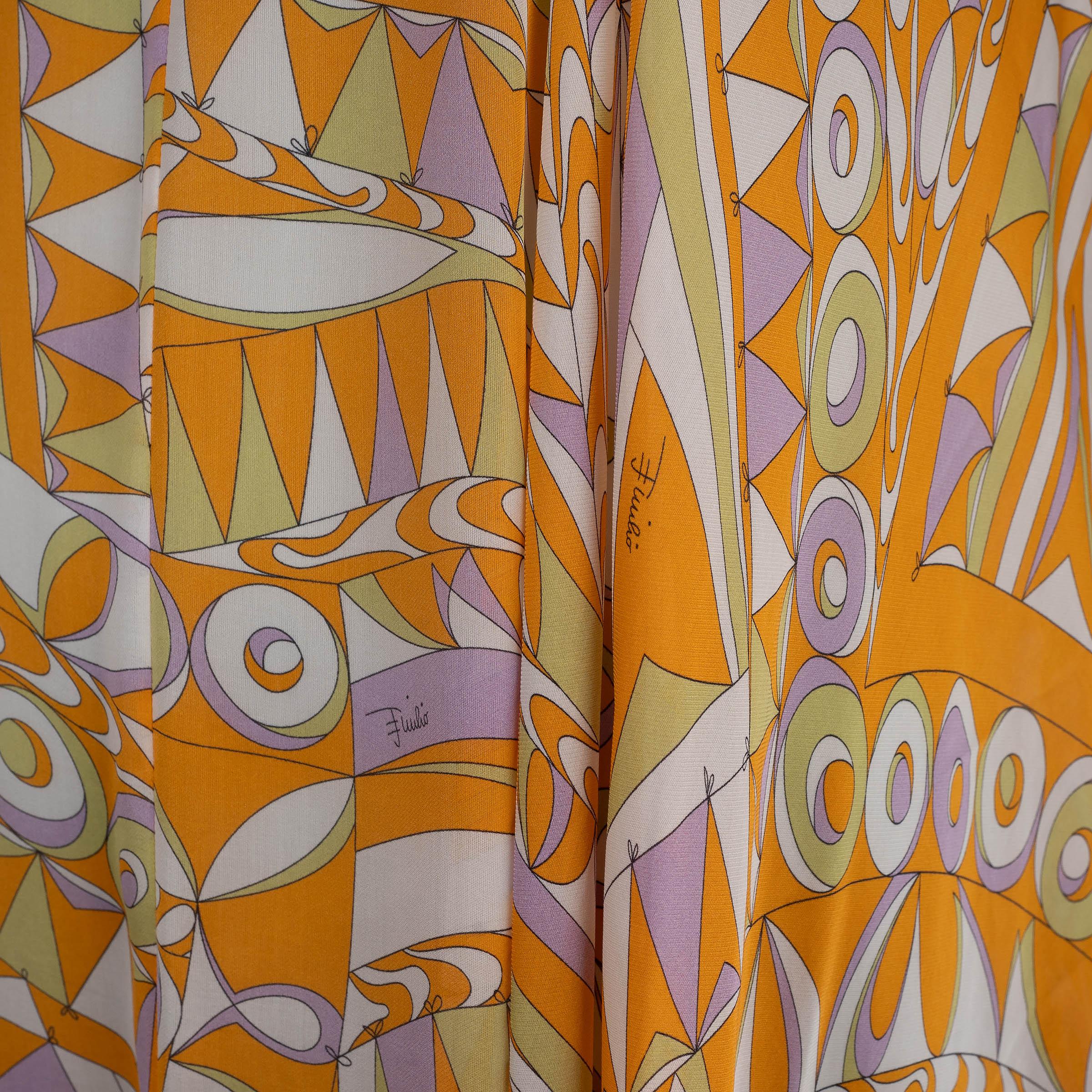 Women's EMILIO PUCCI orange silk 2022 BANDERINE CHIFFON MAXI Dress S For Sale