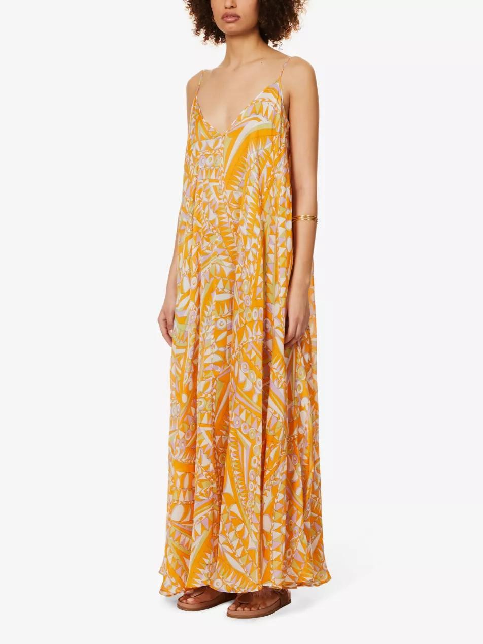 EMILIO PUCCI orange silk 2022 BANDERINE CHIFFON MAXI Dress S For Sale 2