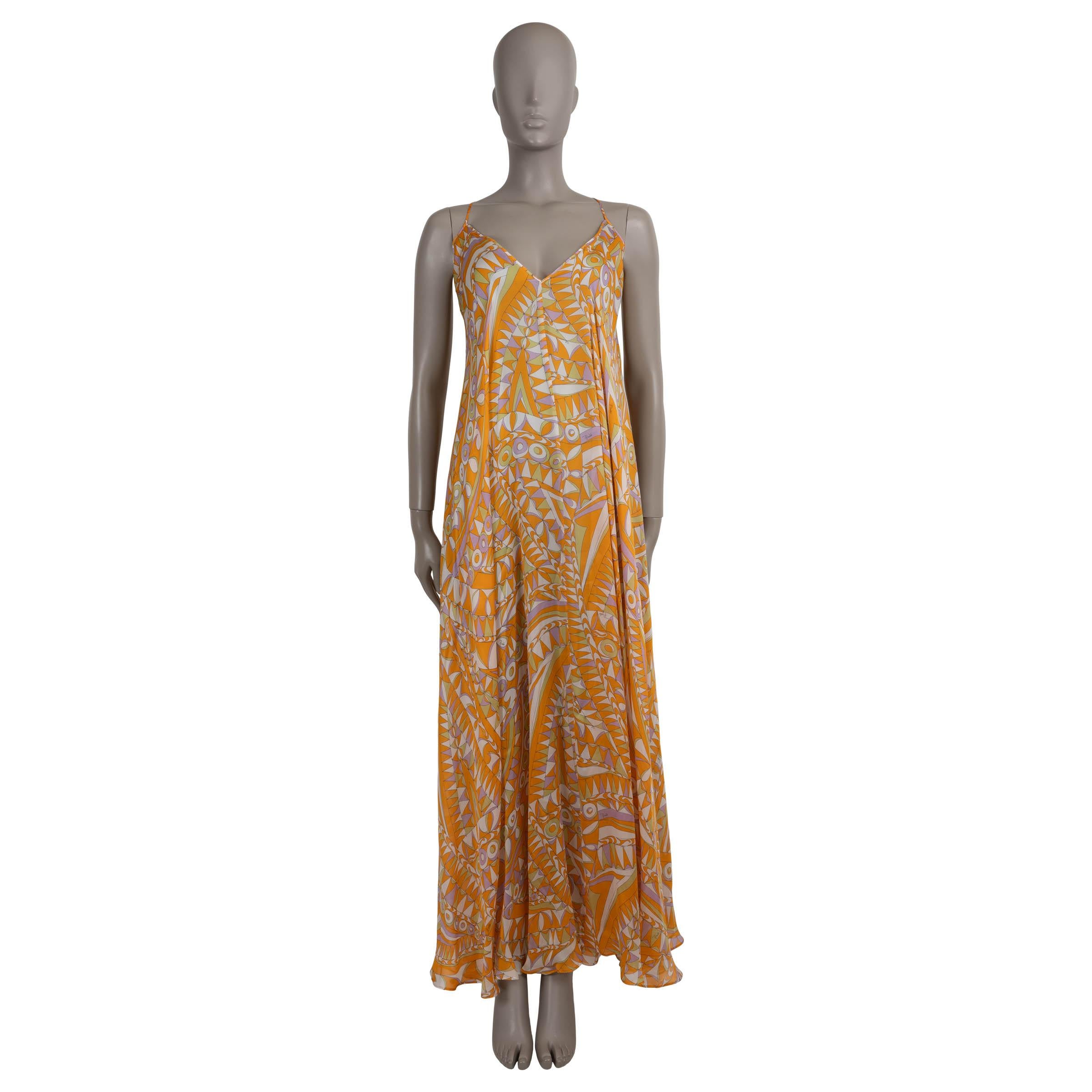 EMILIO PUCCI orange silk 2022 BANDERINE CHIFFON MAXI Dress S For Sale