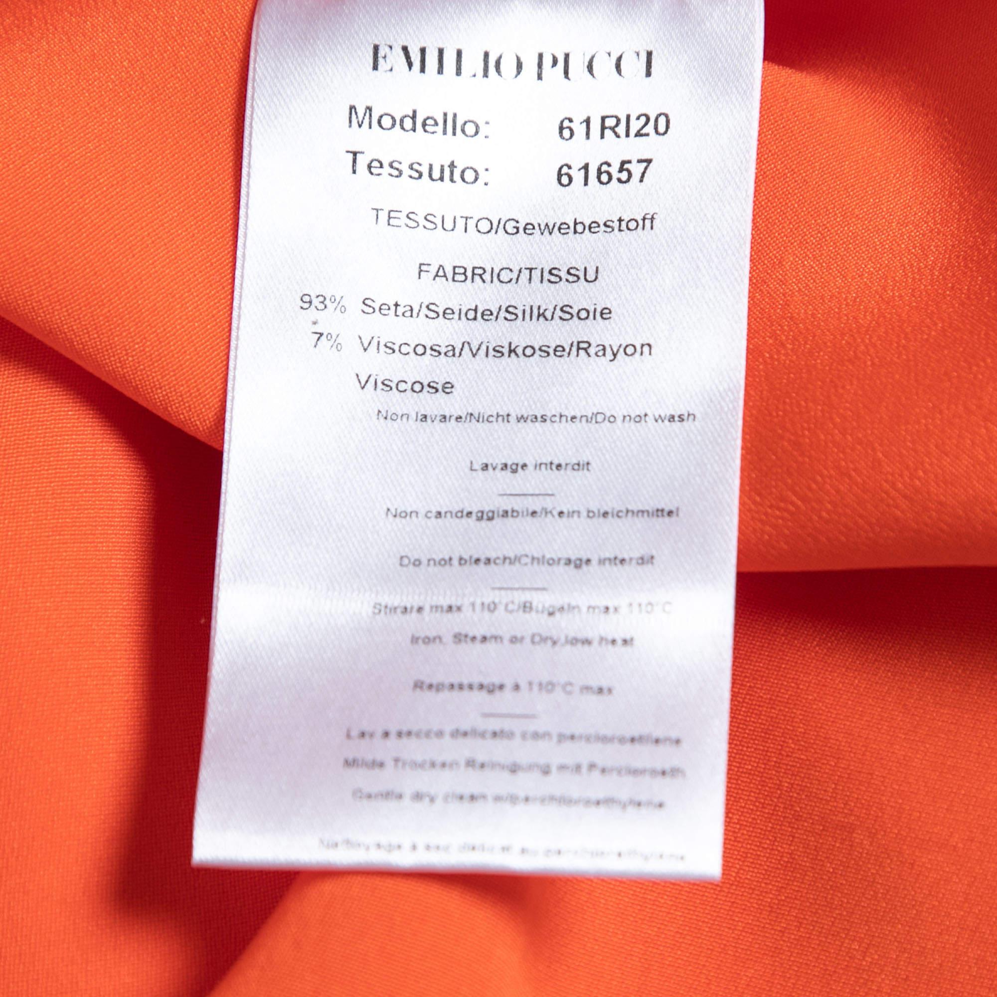 Emilio Pucci Orange Silk Embellished Neck Detail Long Dress S 1