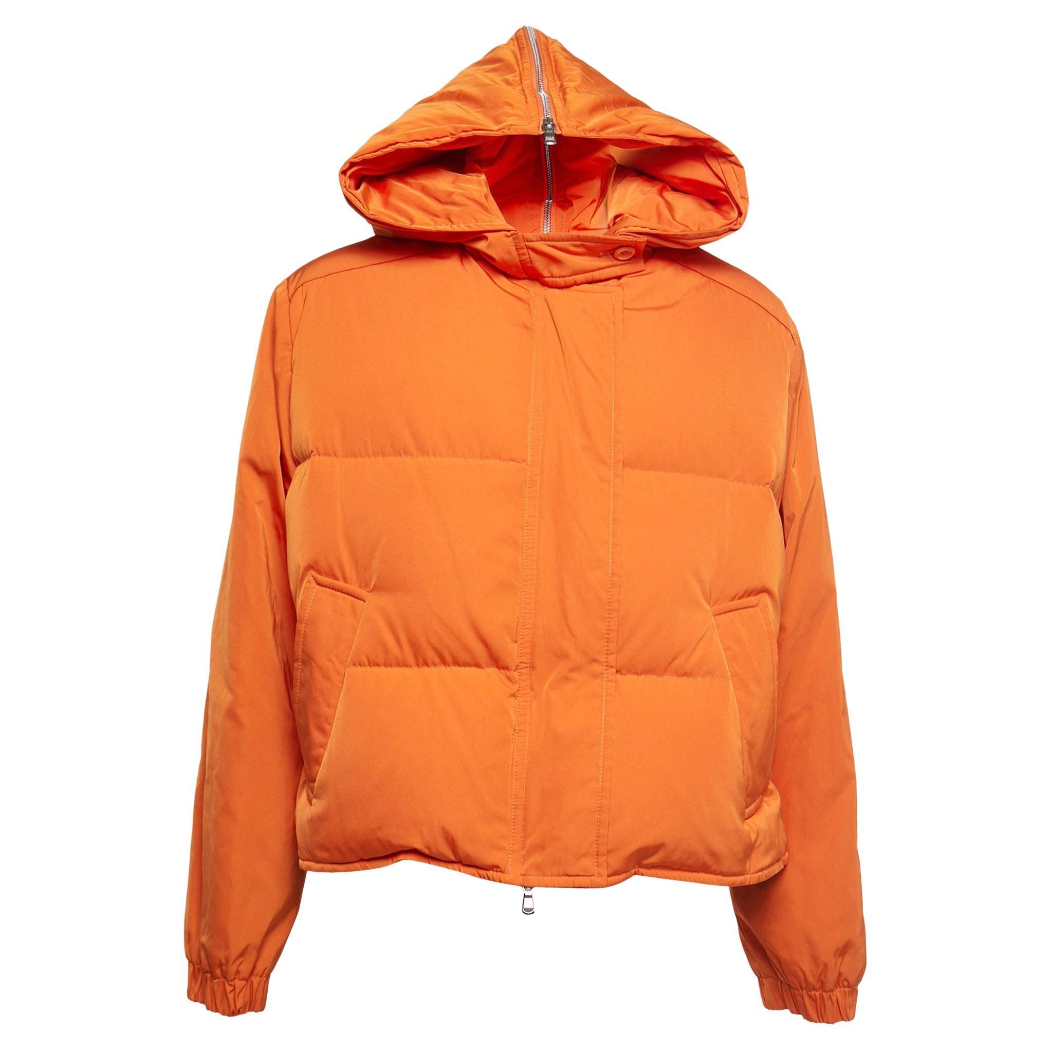 Emilio Pucci Orange Synthetic Hooded Down Jacket M For Sale