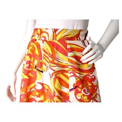 Emilio Pucci Orange & Yellow Print Pleated Midi Skirt circa 1960s