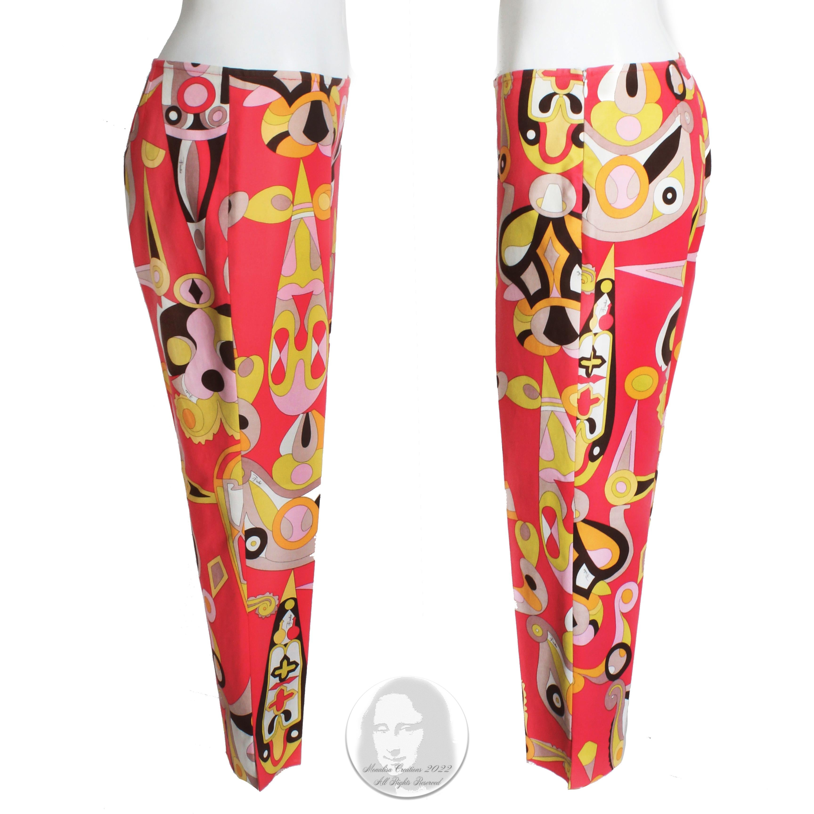 Emilio Pucci Pants Colorful Abstract Geometric Print Cropped Cotton US 12  In Excellent Condition For Sale In Port Saint Lucie, FL