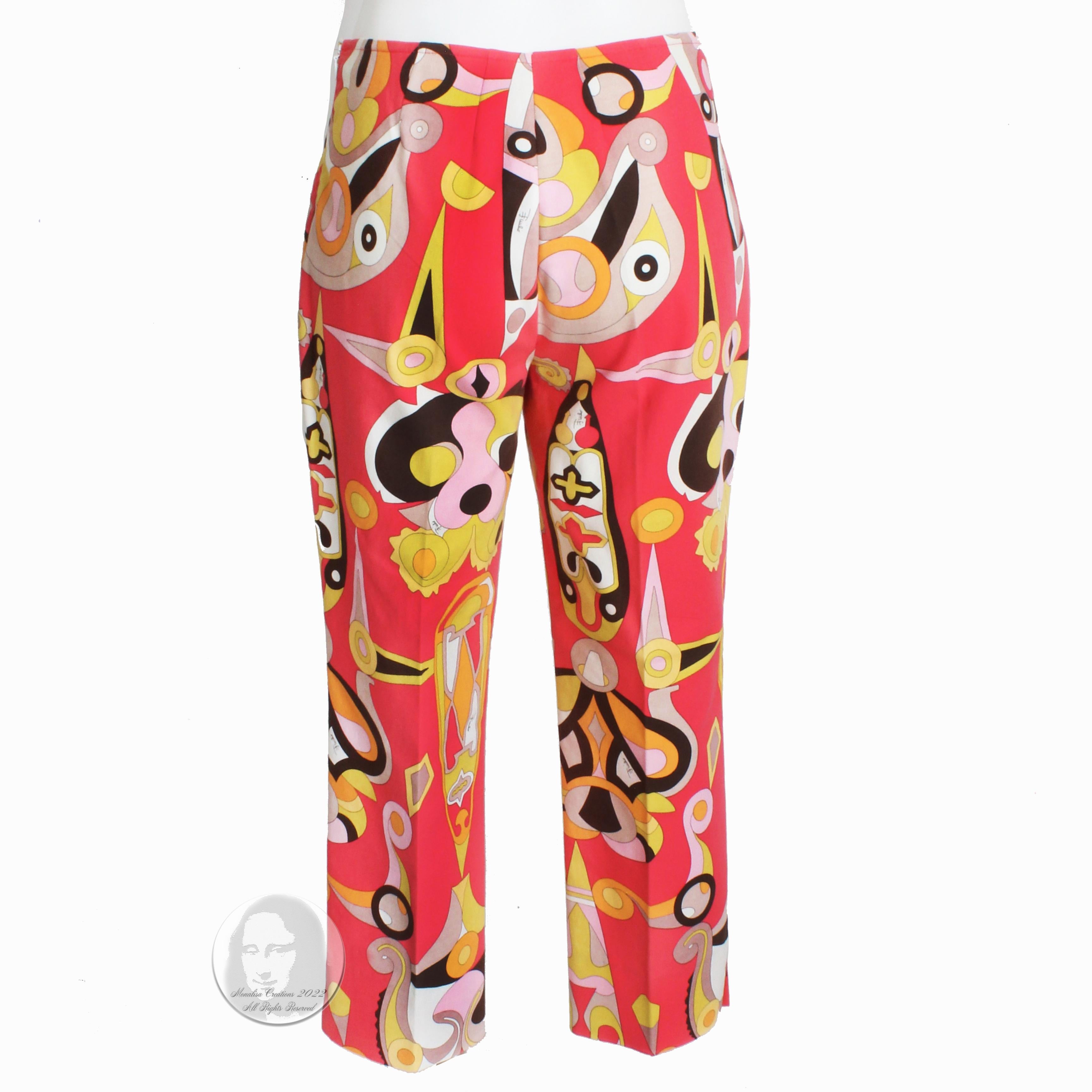 Women's Emilio Pucci Pants Colorful Abstract Geometric Print Cropped Cotton US 12  For Sale
