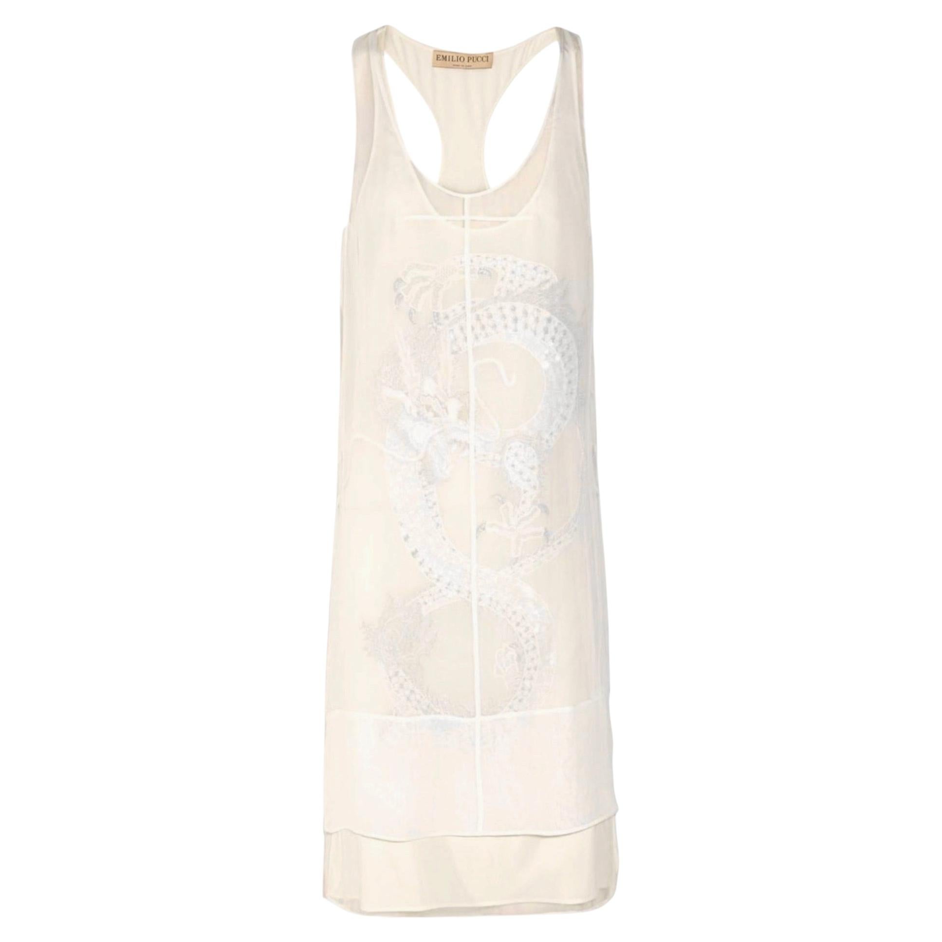 EMILIO PUCCI Peter Dundas 2PCS S/S 2013 Dragon Embroidery Silk Dress Bridal 40 (Robe en soie brodée de dragon) en vente