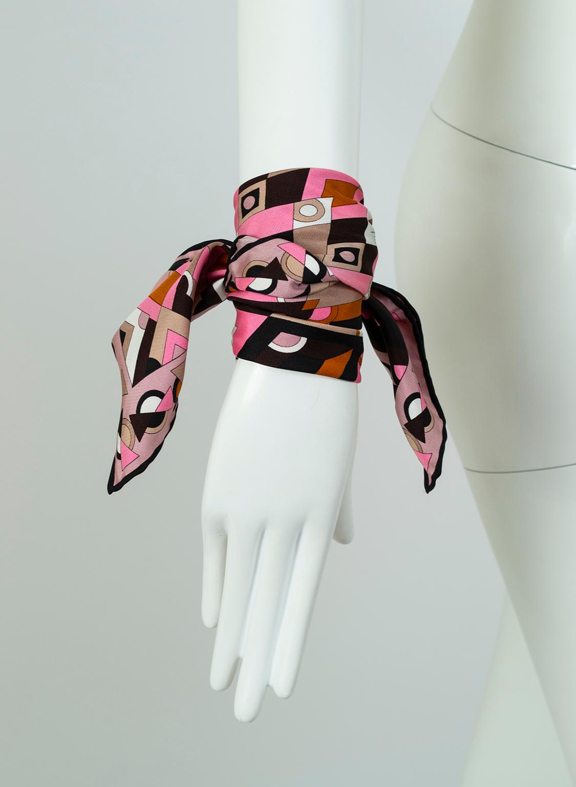 Emilio Pucci Pink and Black Geometric Silk Square Scarf, 1990s In Excellent Condition In Tucson, AZ