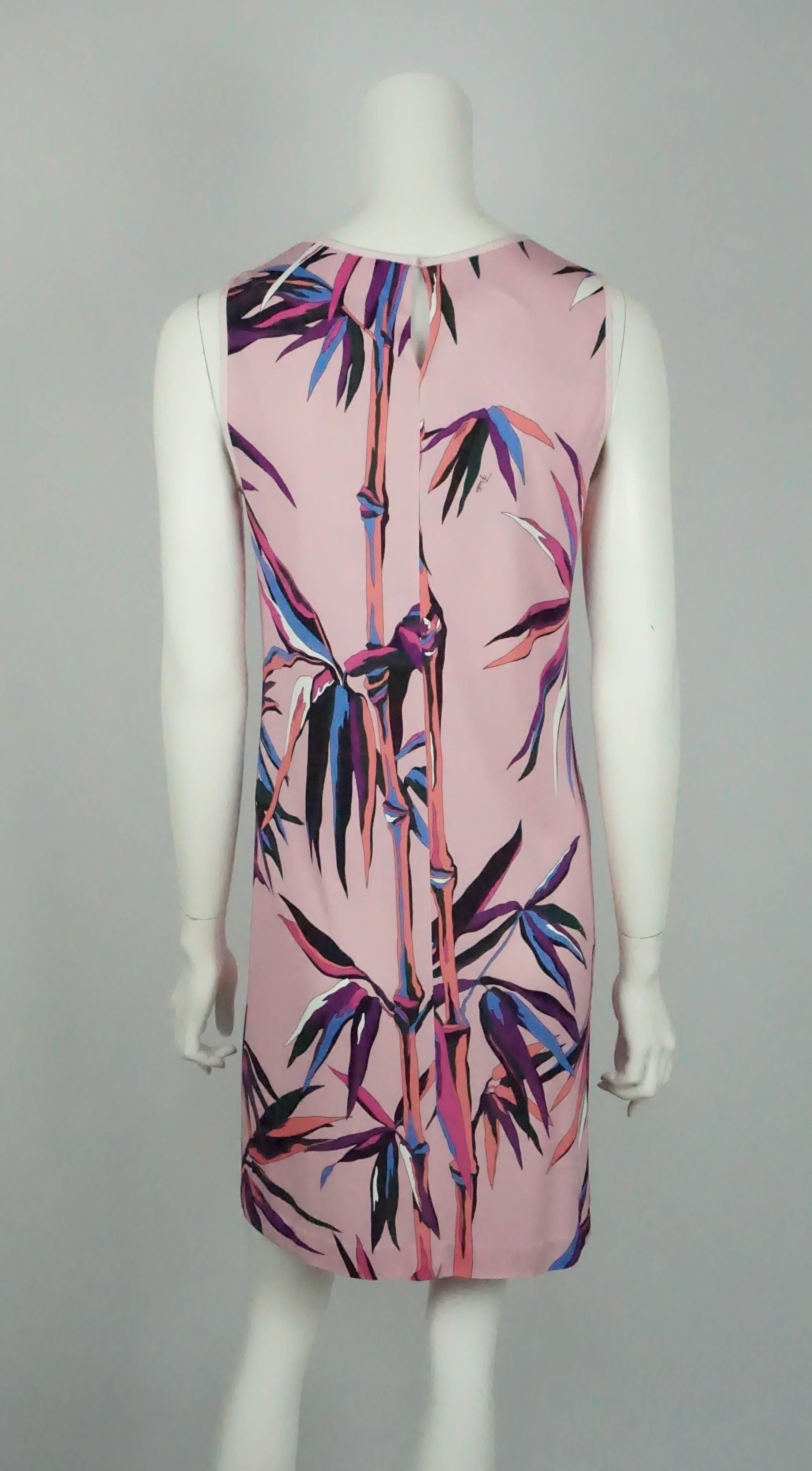 Gray Emilio Pucci Pink and Multi Print Sleeveless Silk Shift Dress - 6
