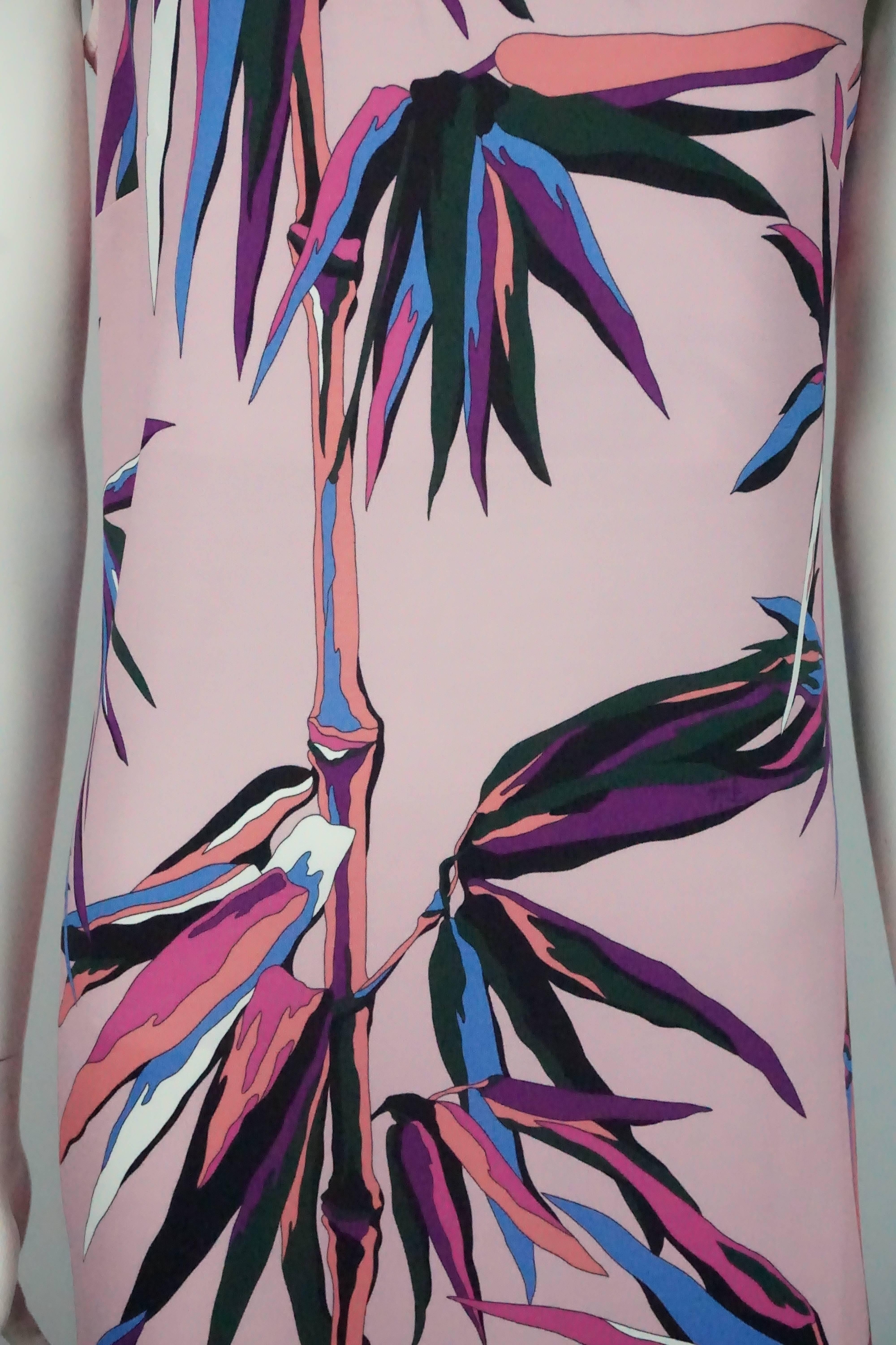 Emilio Pucci Pink and Multi Print Sleeveless Silk Shift Dress - 6 In Excellent Condition In West Palm Beach, FL