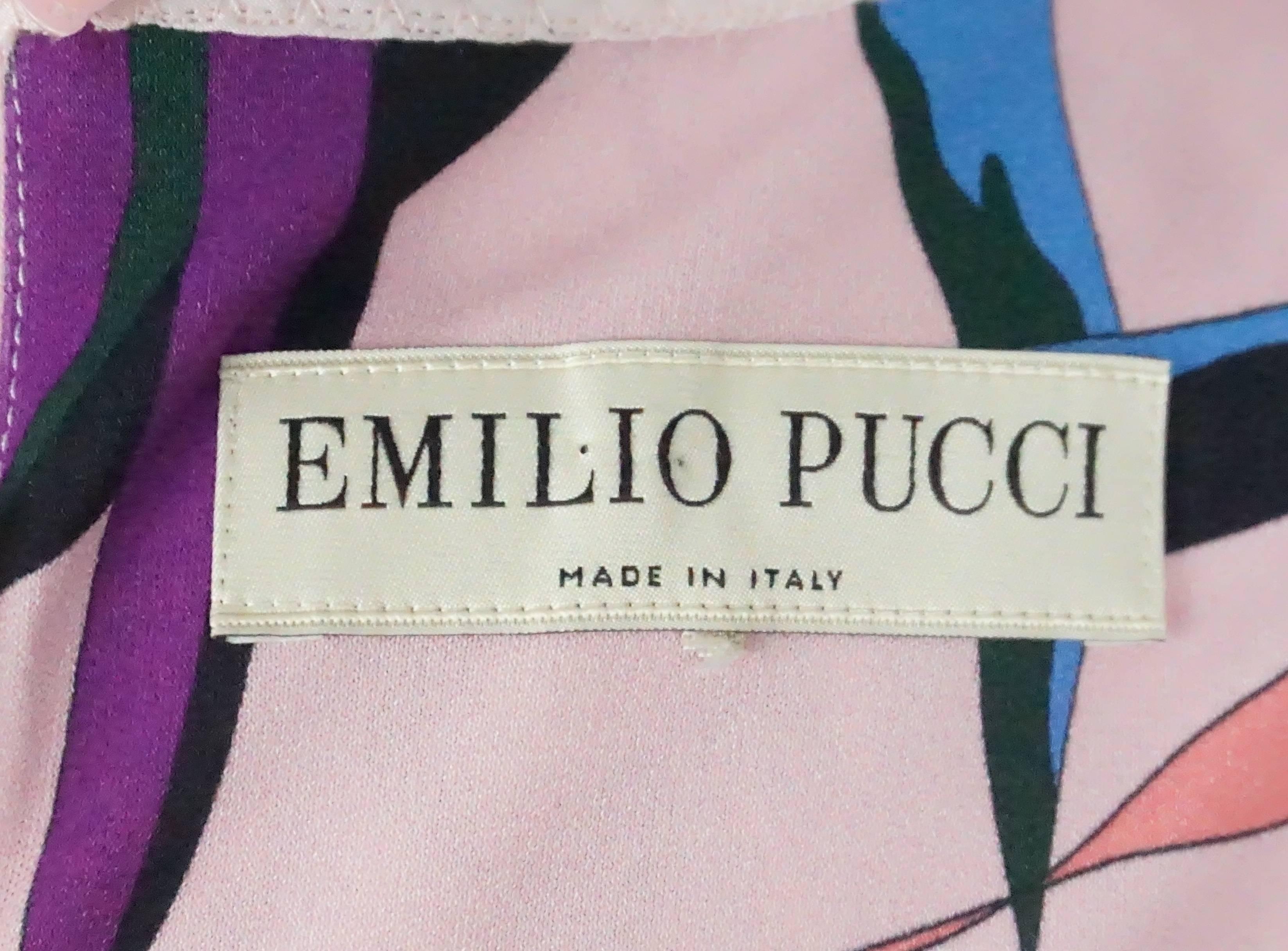 Women's Emilio Pucci Pink and Multi Print Sleeveless Silk Shift Dress - 6