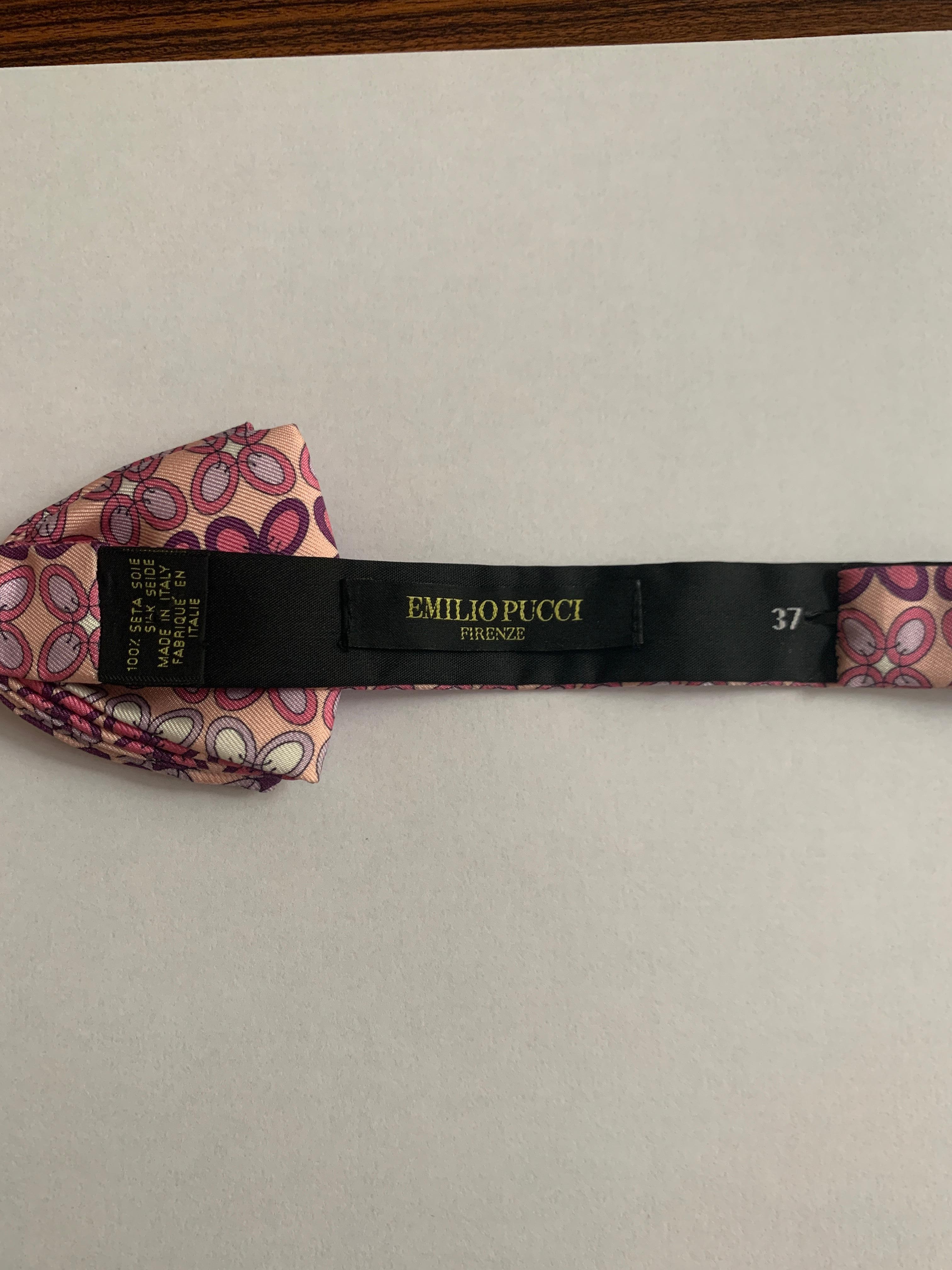 Brown Emilio Pucci Pink and Purple Print Bow Tie Pre-Tied Adjustable