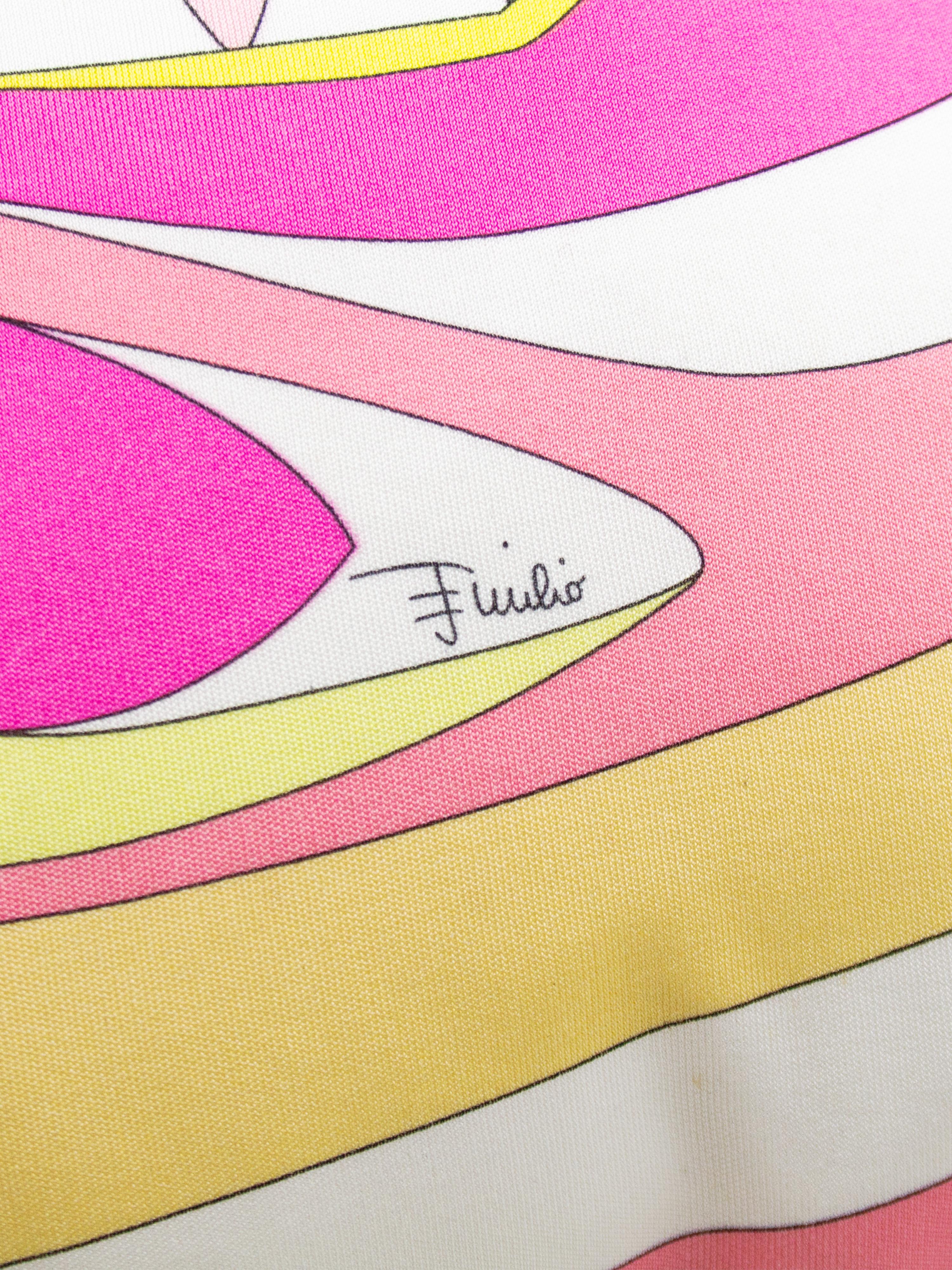 Beige Emilio Pucci Pink and Yellow Silk Jersey and Velvet Decorative Cushion For Sale