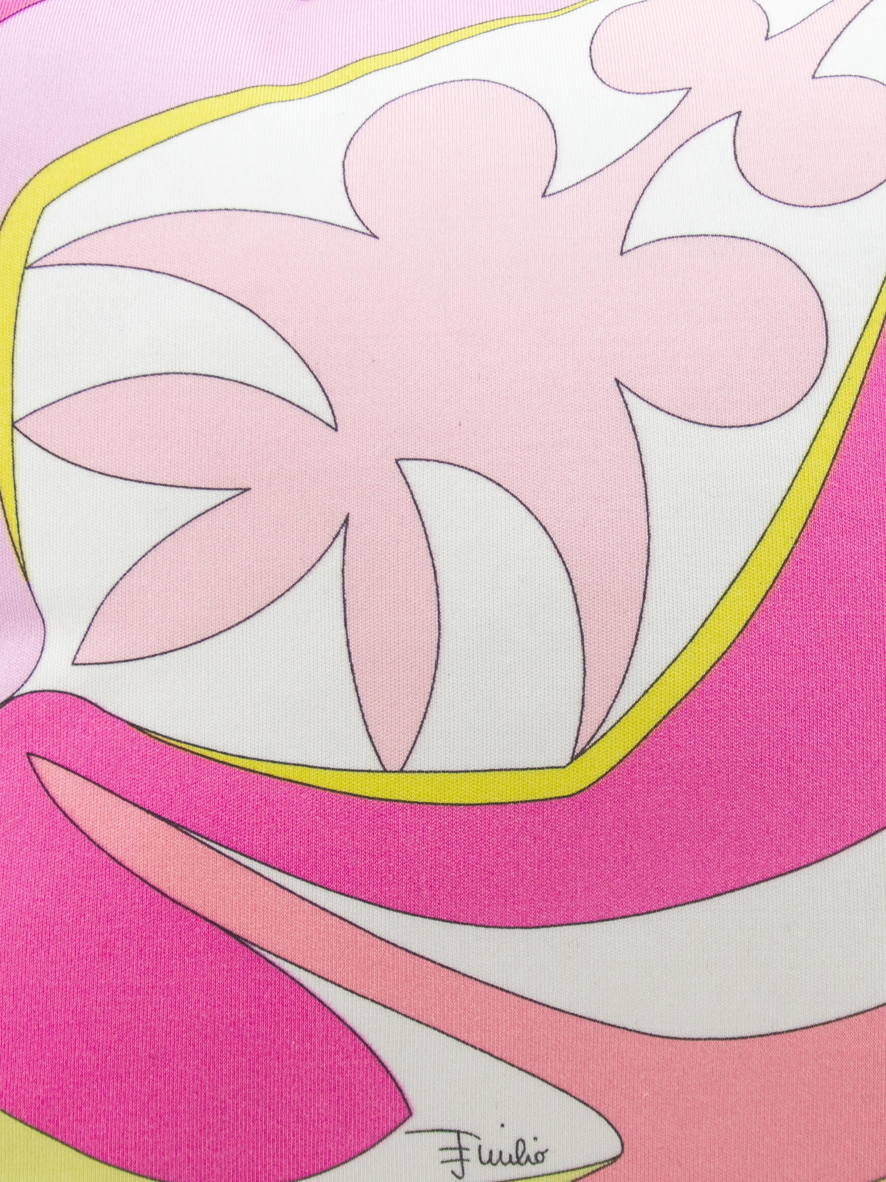 Emilio Pucci Pink and Yellow Silk Jersey and Velvet Decorative Cushion In Good Condition For Sale In Toronto, Ontario
