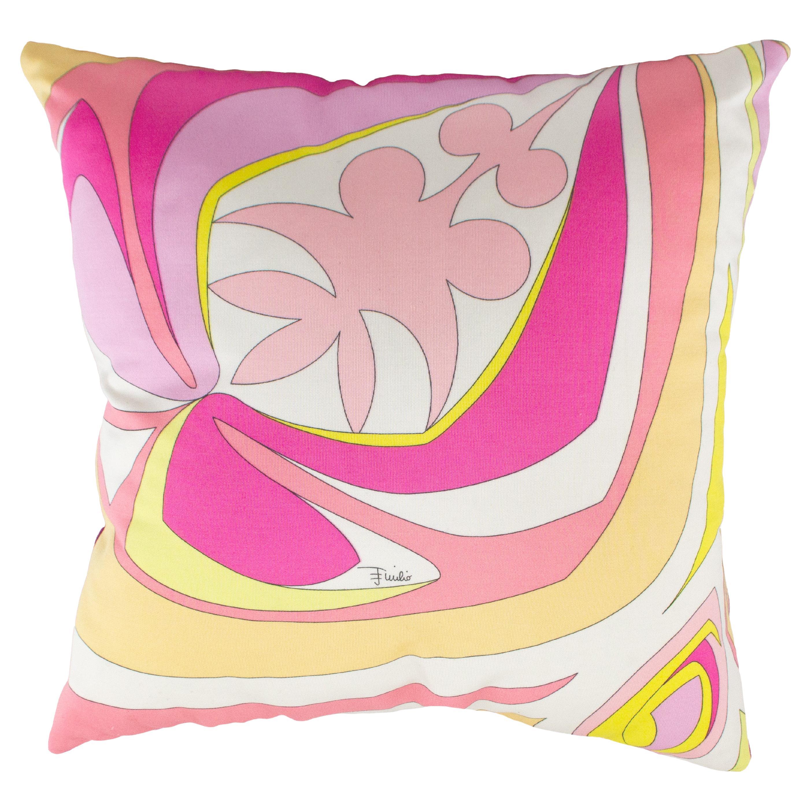 Emilio Pucci Pink and Yellow Silk Jersey and Velvet Decorative Cushion